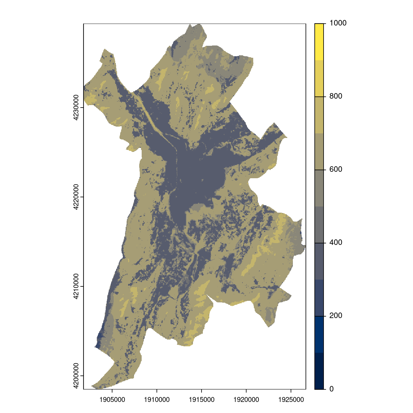 Projection des distributions potentielles contemporaine et futures jusqu'à l'horizon 2100 sous le scénario SSP5-8.5 (modèle d'ensemble, GCM IPSL).