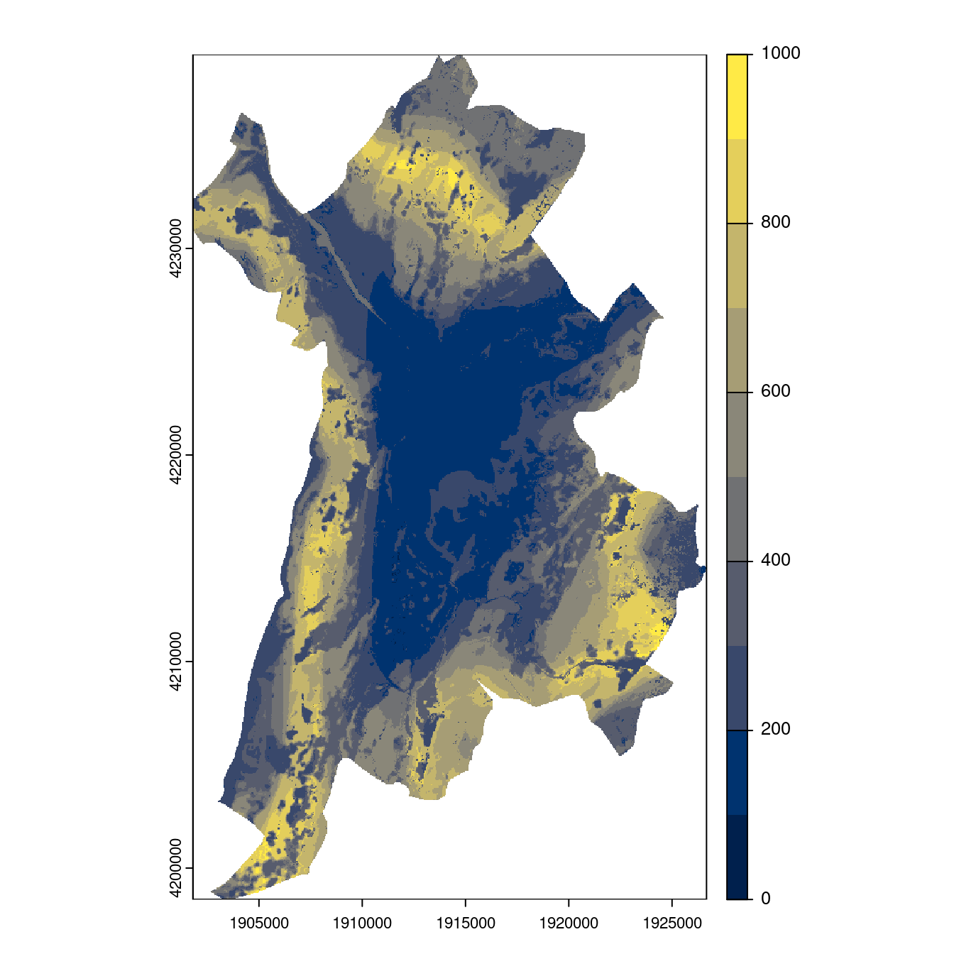 Projection des distributions potentielles contemporaine et futures jusqu'à l'horizon 2100 sous le scénario SSP5-8.5 (modèle d'ensemble, GCM IPSL).