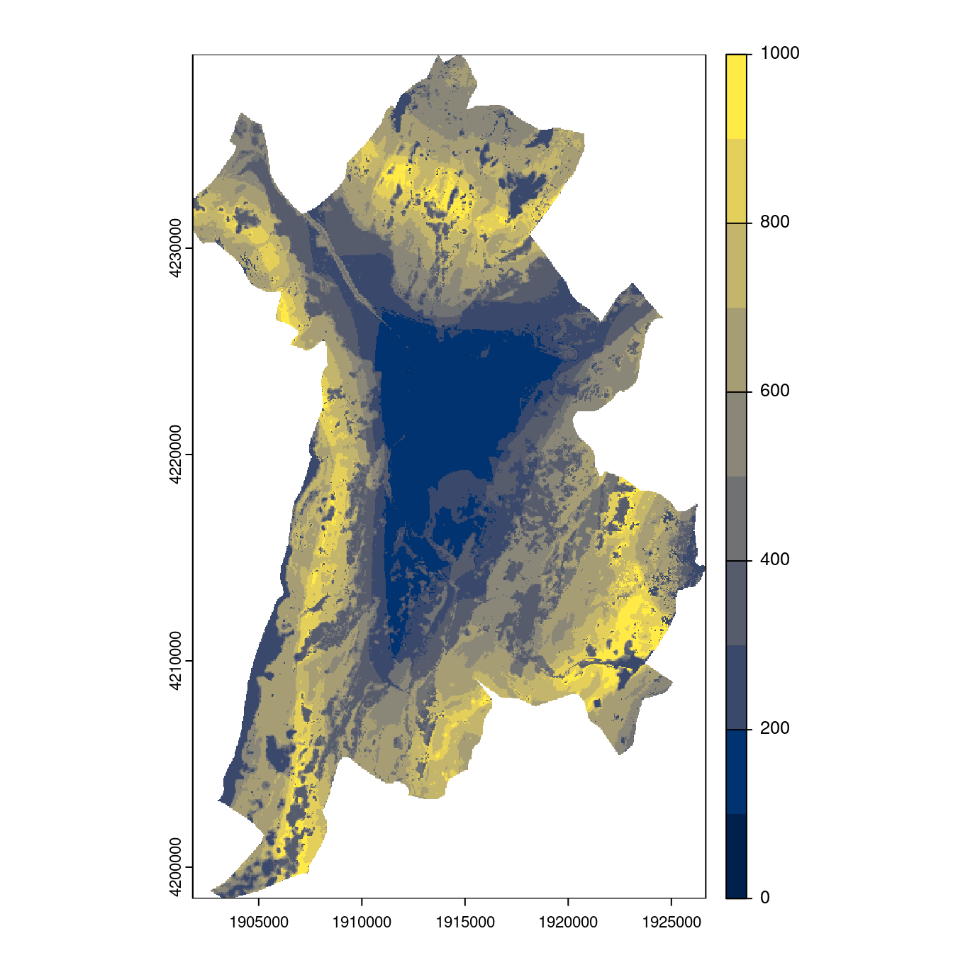 Projection des distributions potentielles contemporaine et futures jusqu'à l'horizon 2100 sous le scénario SSP5-8.5 (modèle d'ensemble, GCM IPSL).