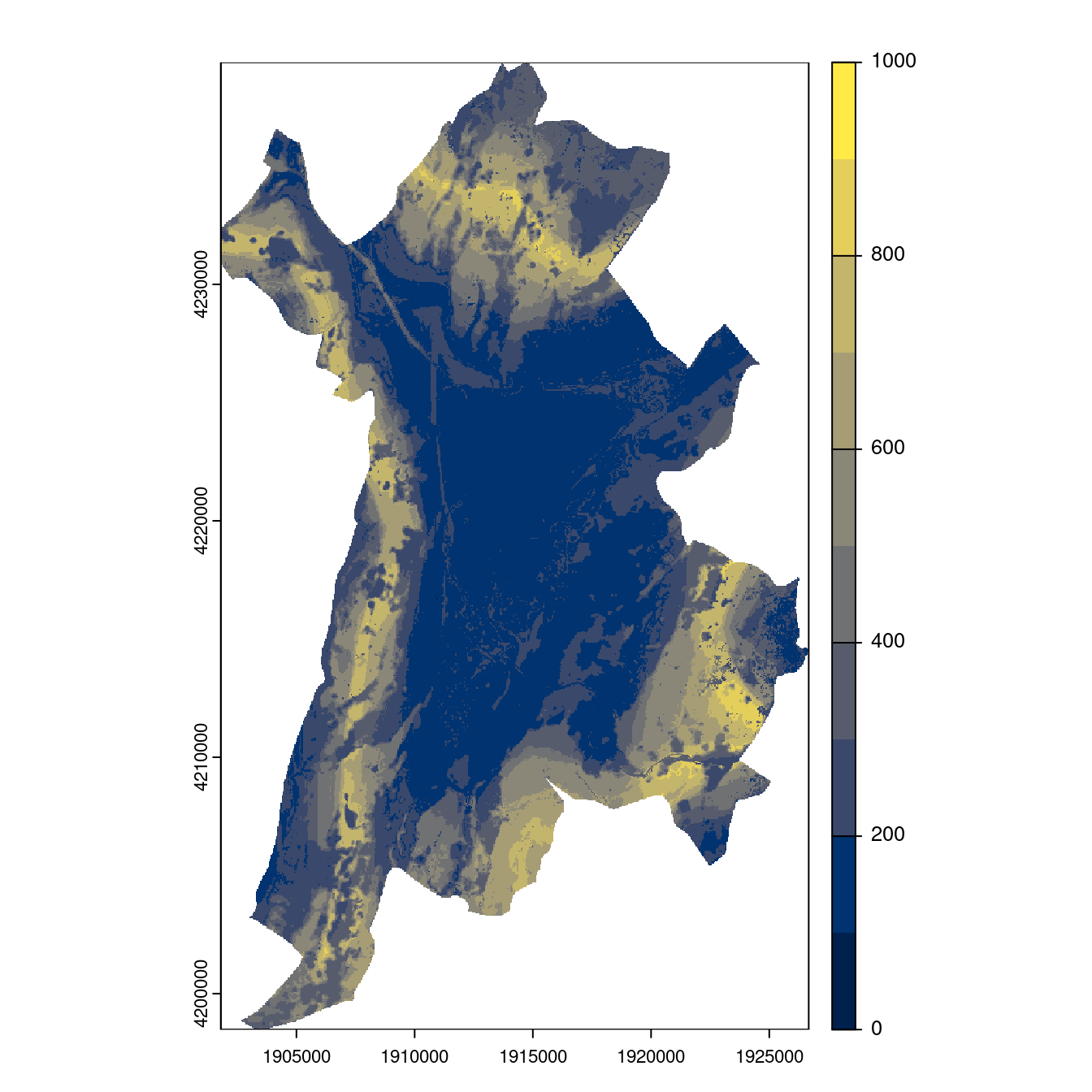 Projection des distributions potentielles contemporaine et futures jusqu'à l'horizon 2100 sous le scénario SSP5-8.5 (modèle d'ensemble, GCM IPSL).