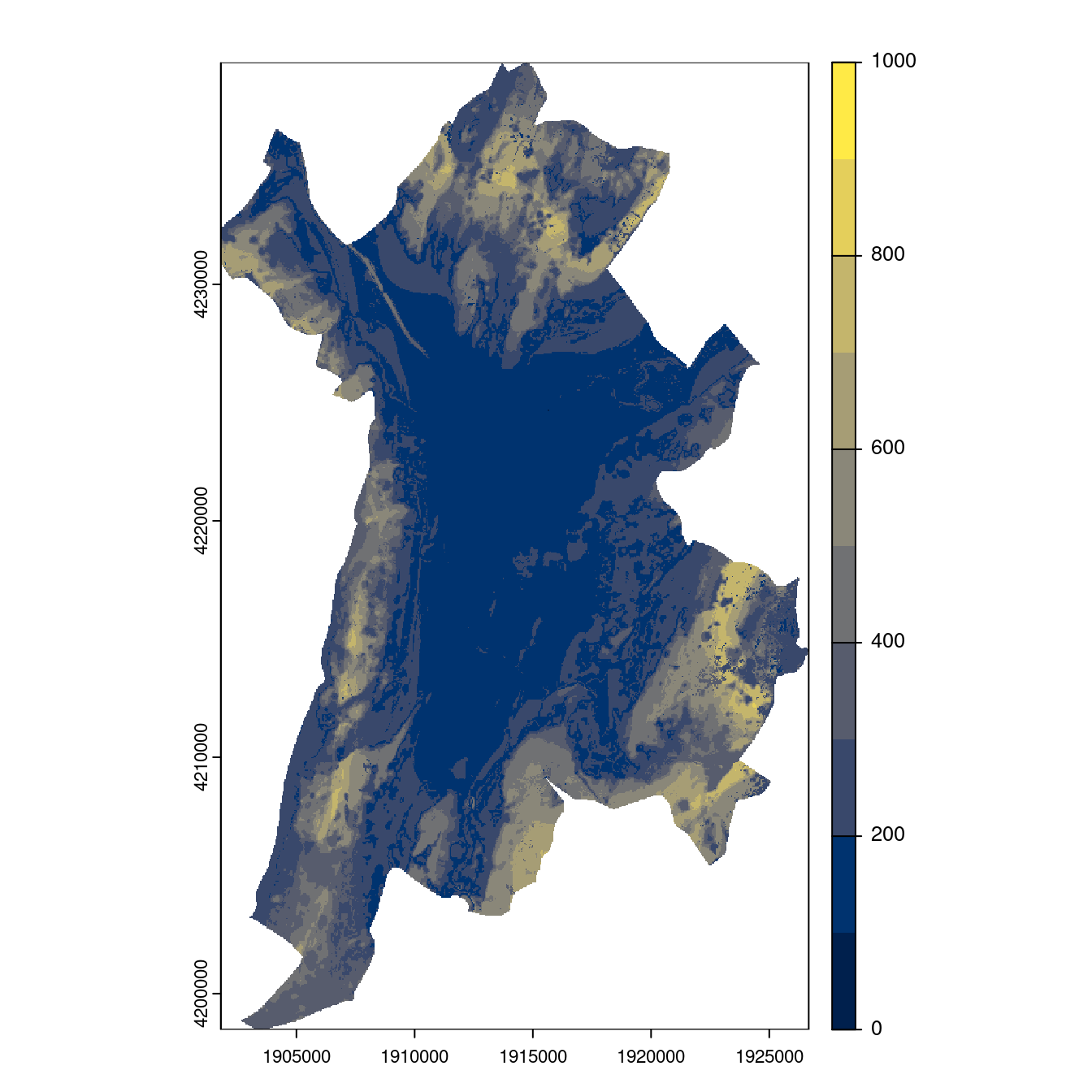 Projection des distributions potentielles contemporaine et futures jusqu'à l'horizon 2100 sous le scénario SSP5-8.5 (modèle d'ensemble, GCM IPSL).