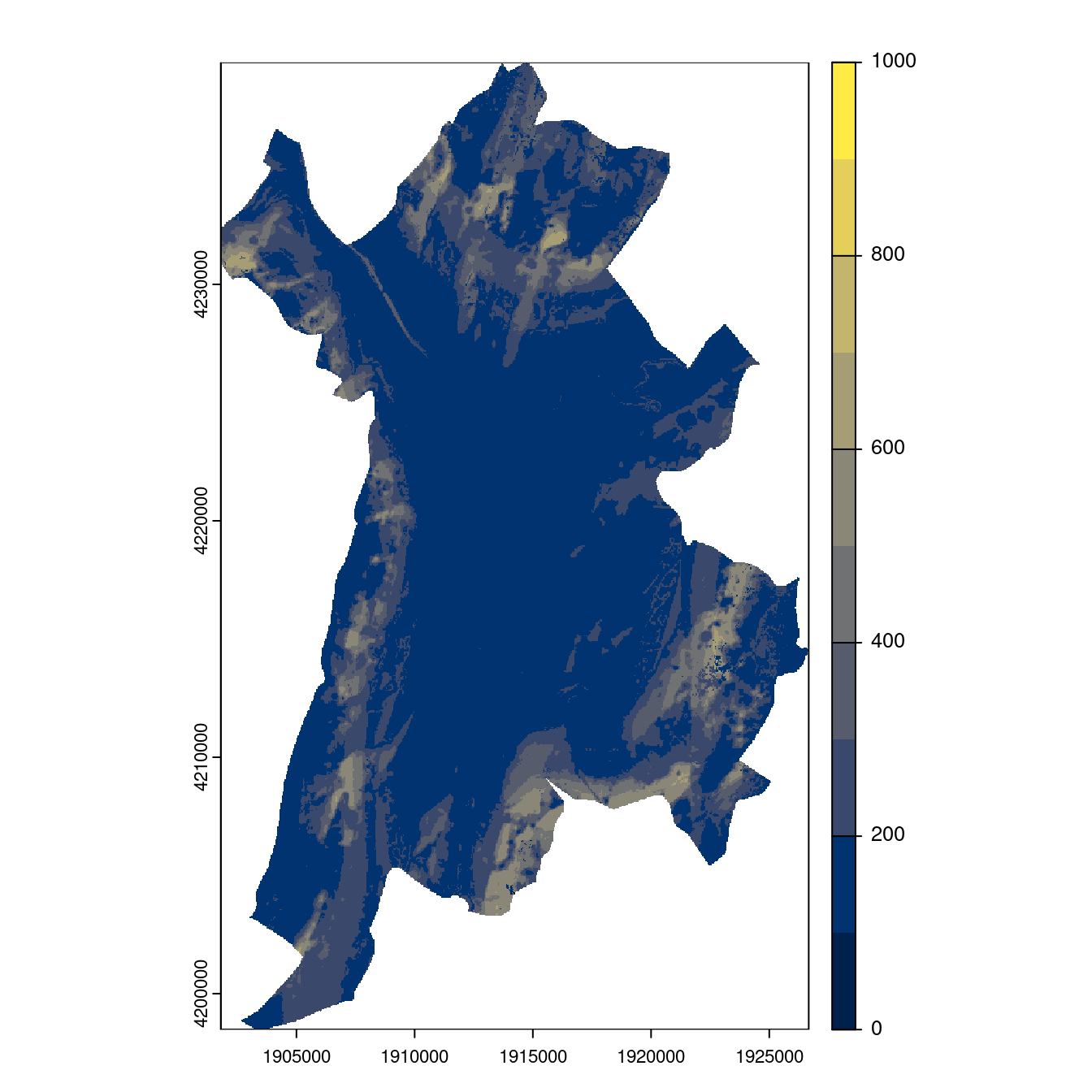 Projection des distributions potentielles contemporaine et futures jusqu'à l'horizon 2100 sous le scénario SSP5-8.5 (modèle d'ensemble, GCM IPSL).