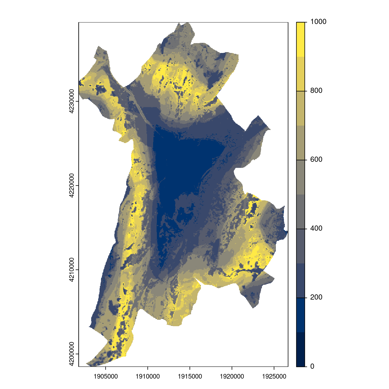 Projection des distributions potentielles contemporaine et futures jusqu'à l'horizon 2100 sous le scénario SSP5-8.5 (modèle d'ensemble, GCM IPSL).