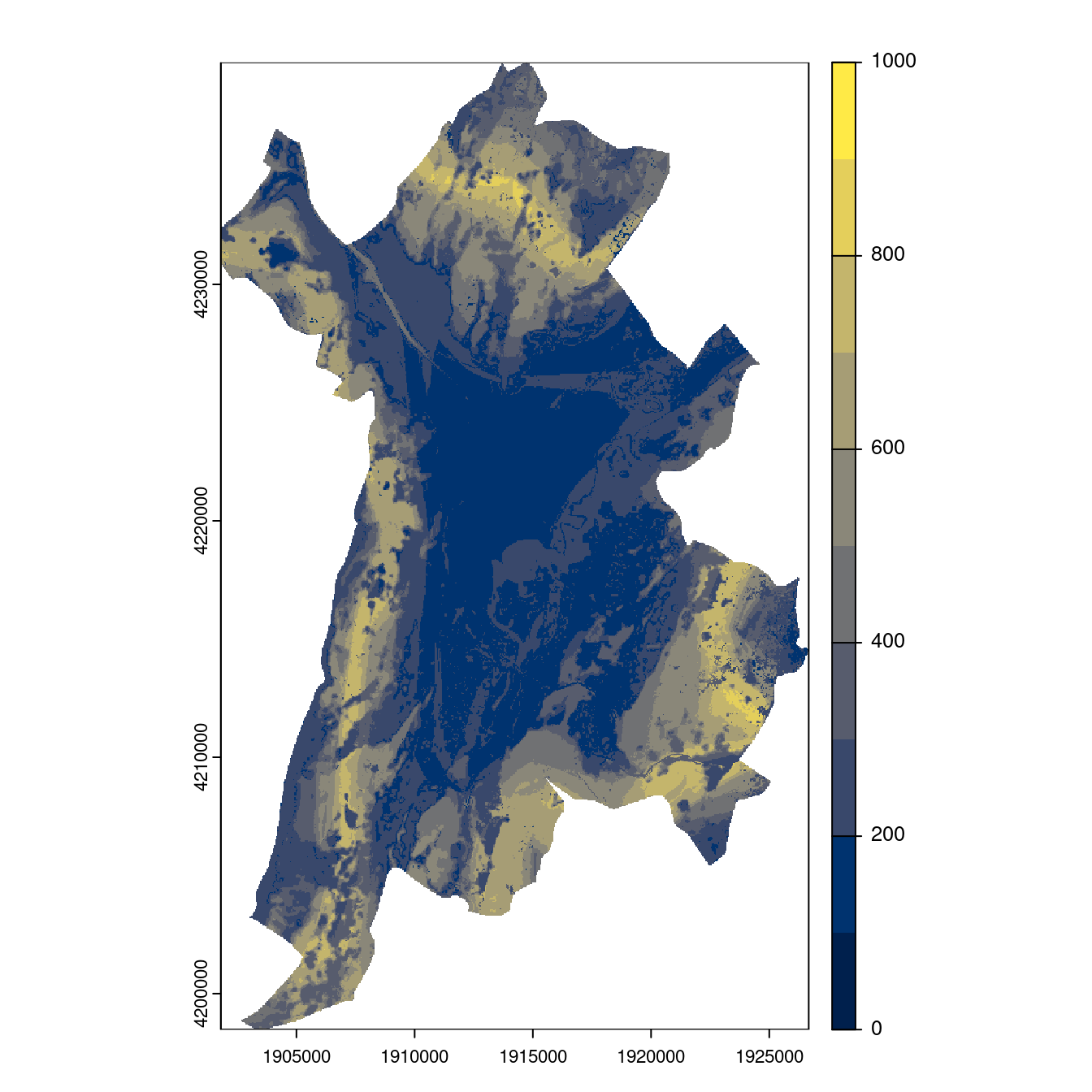 Projection des distributions potentielles contemporaine et futures jusqu'à l'horizon 2100 sous le scénario SSP5-8.5 (modèle d'ensemble, GCM IPSL).