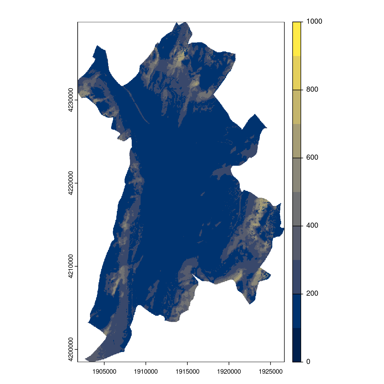 Projection des distributions potentielles contemporaine et futures jusqu'à l'horizon 2100 sous le scénario SSP5-8.5 (modèle d'ensemble, GCM IPSL).