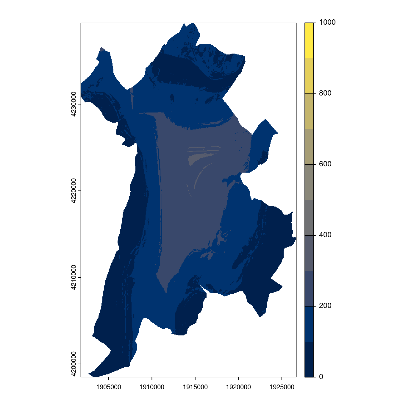Projection des distributions potentielles contemporaine et futures jusqu'à l'horizon 2100 sous le scénario SSP5-8.5 (modèle d'ensemble, GCM IPSL).
