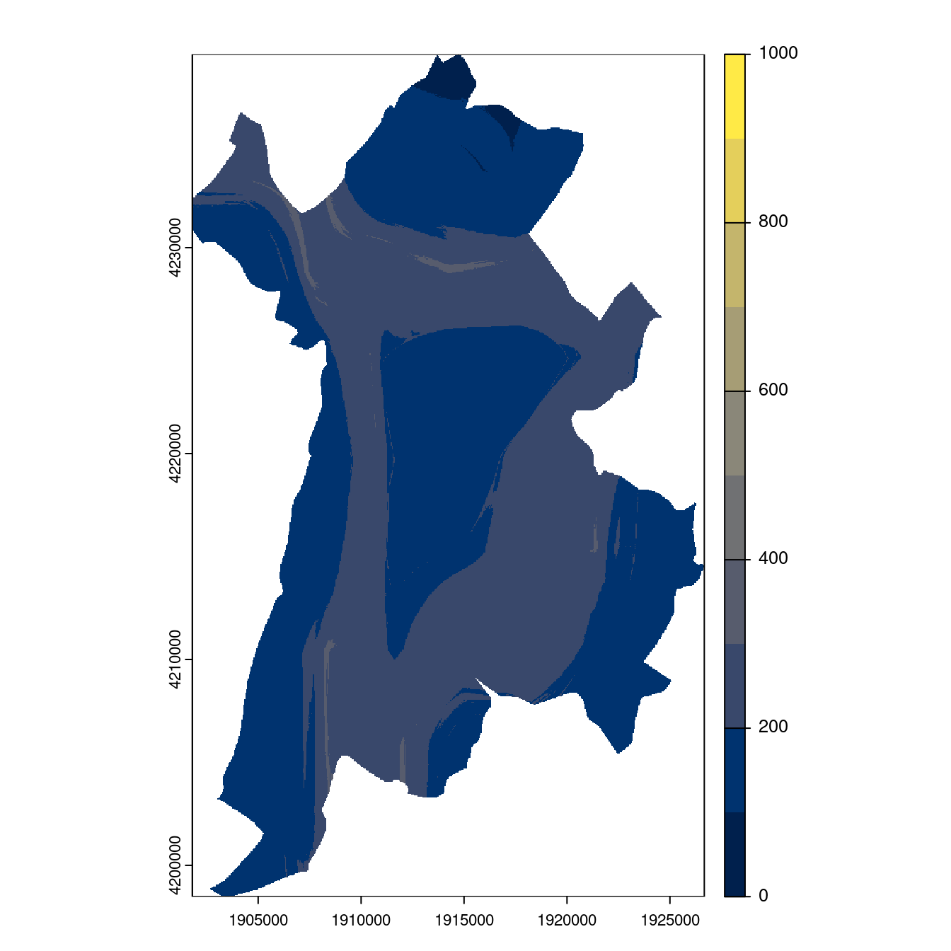 Projection des distributions potentielles contemporaine et futures jusqu'à l'horizon 2100 sous le scénario SSP5-8.5 (modèle d'ensemble, GCM IPSL).