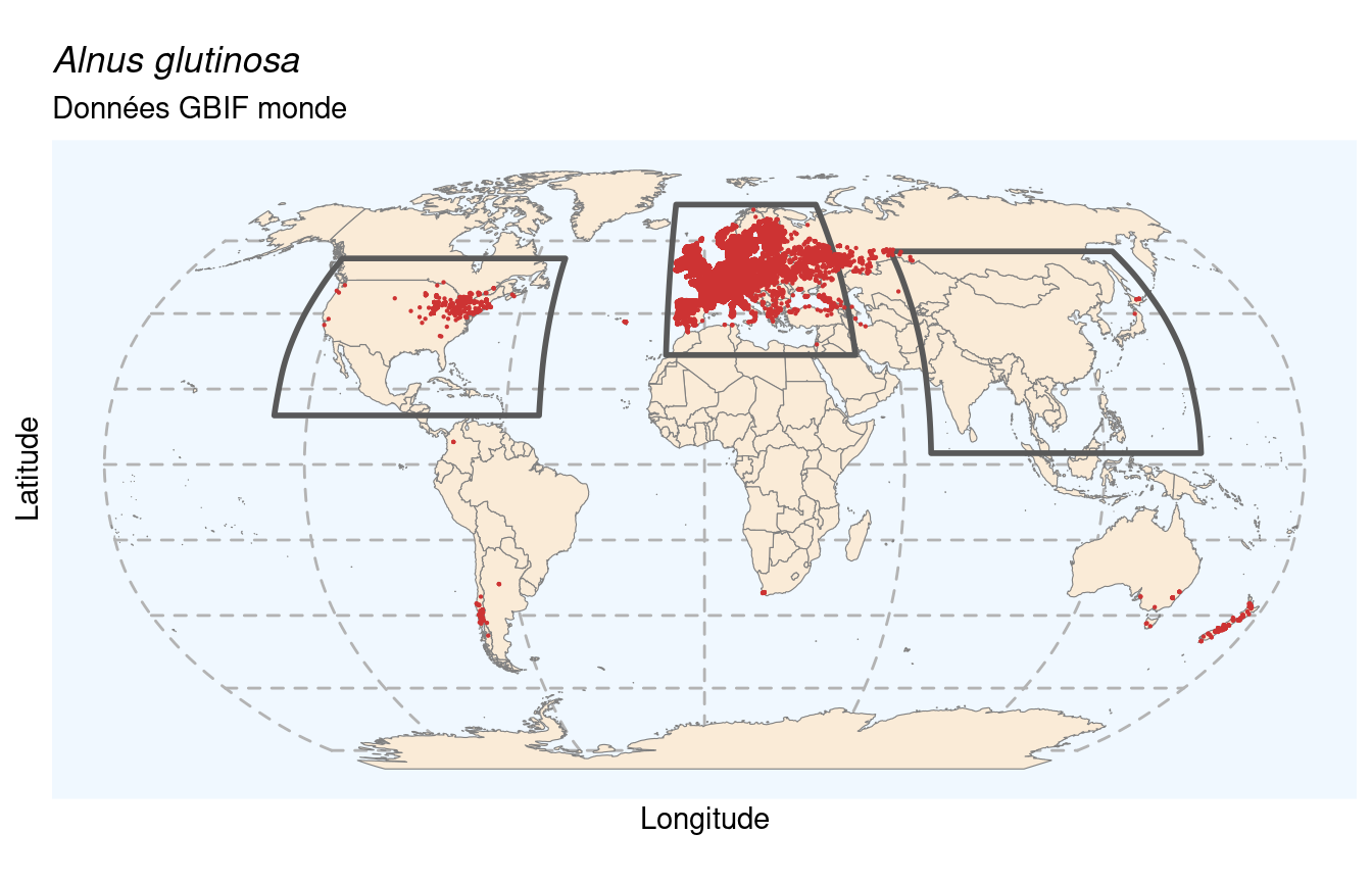 Occurrences de Alnus glutinosa dans le monde.