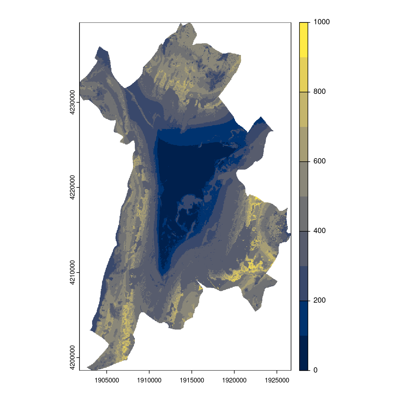 Projection des distributions potentielles contemporaine et futures jusqu'à l'horizon 2100 sous le scénario SSP5-8.5 (modèle d'ensemble, GCM IPSL).