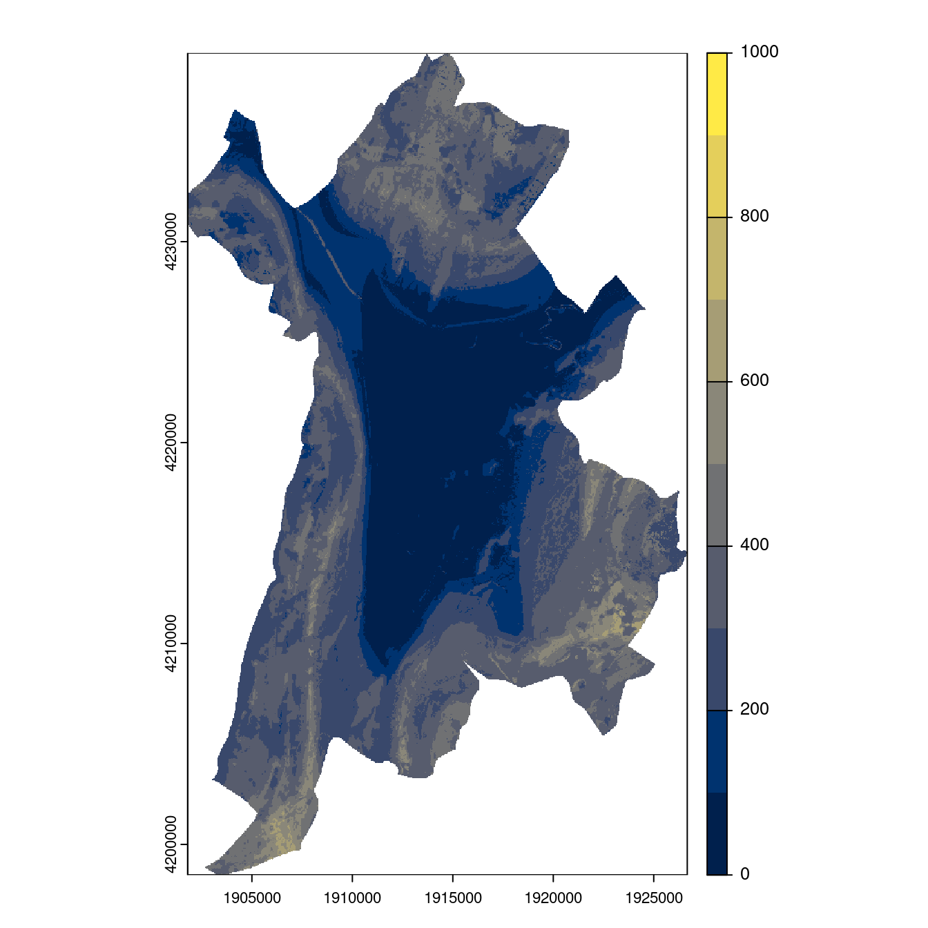 Projection des distributions potentielles contemporaine et futures jusqu'à l'horizon 2100 sous le scénario SSP5-8.5 (modèle d'ensemble, GCM IPSL).