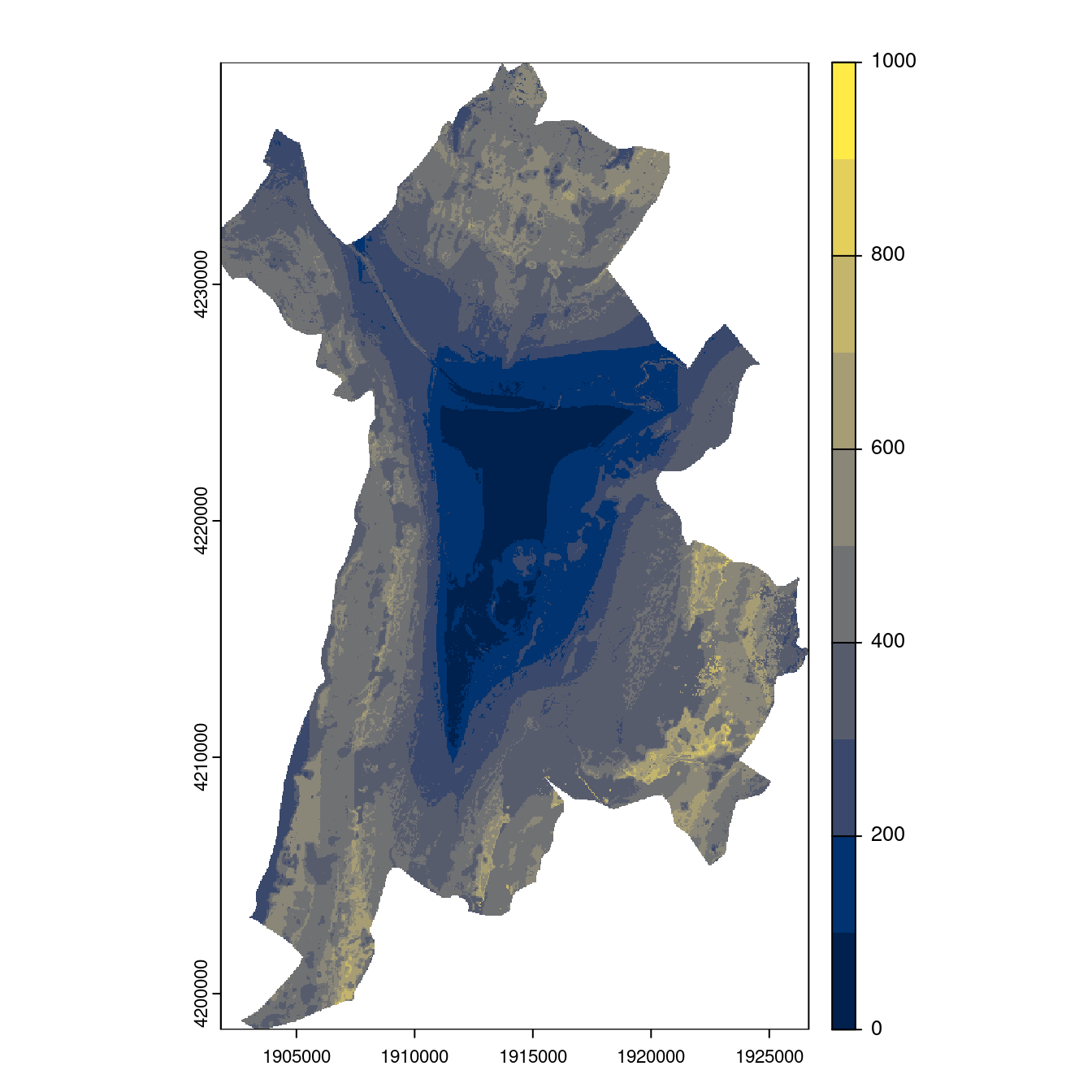Projection des distributions potentielles contemporaine et futures jusqu'à l'horizon 2100 sous le scénario SSP5-8.5 (modèle d'ensemble, GCM IPSL).