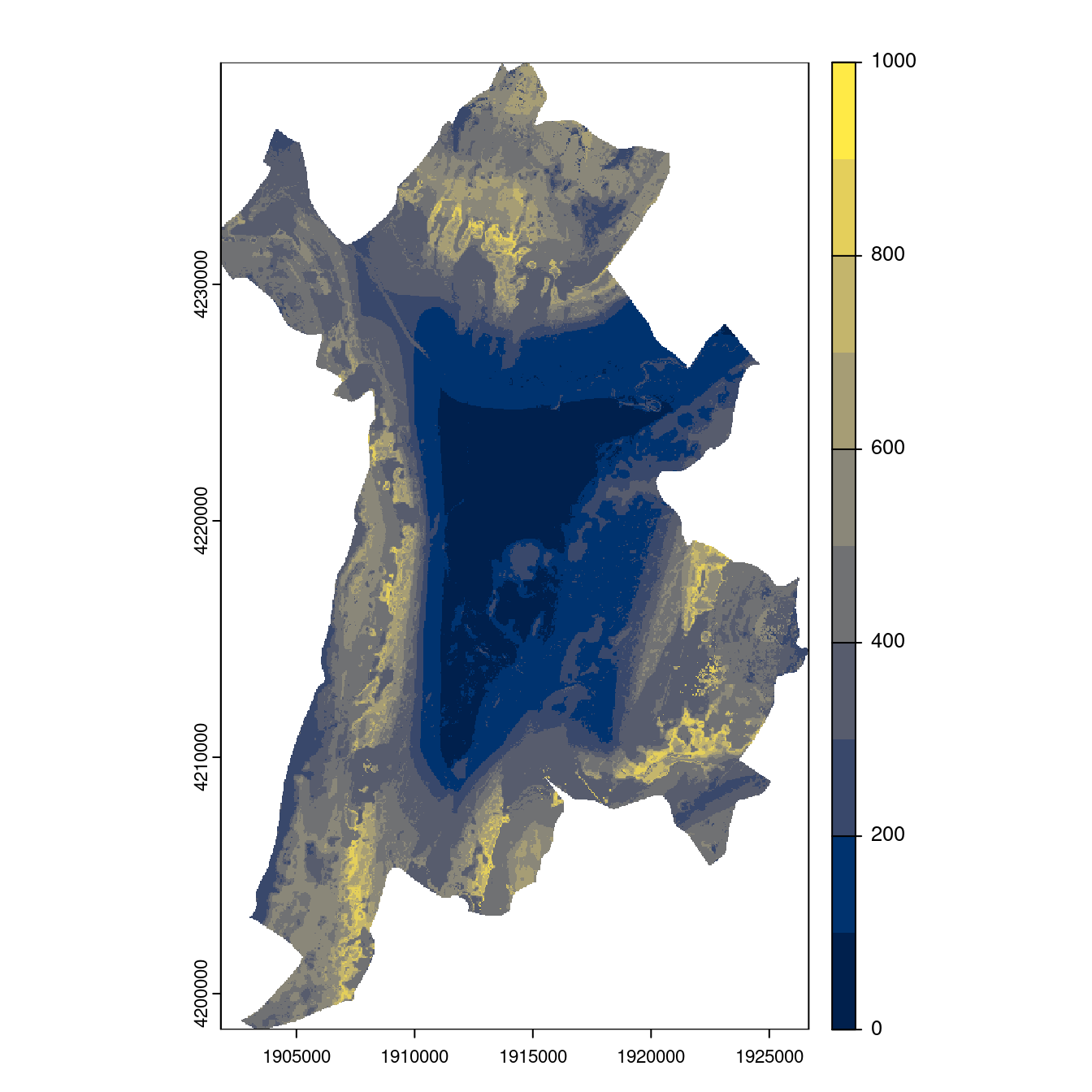 Projection des distributions potentielles contemporaine et futures jusqu'à l'horizon 2100 sous le scénario SSP5-8.5 (modèle d'ensemble, GCM IPSL).
