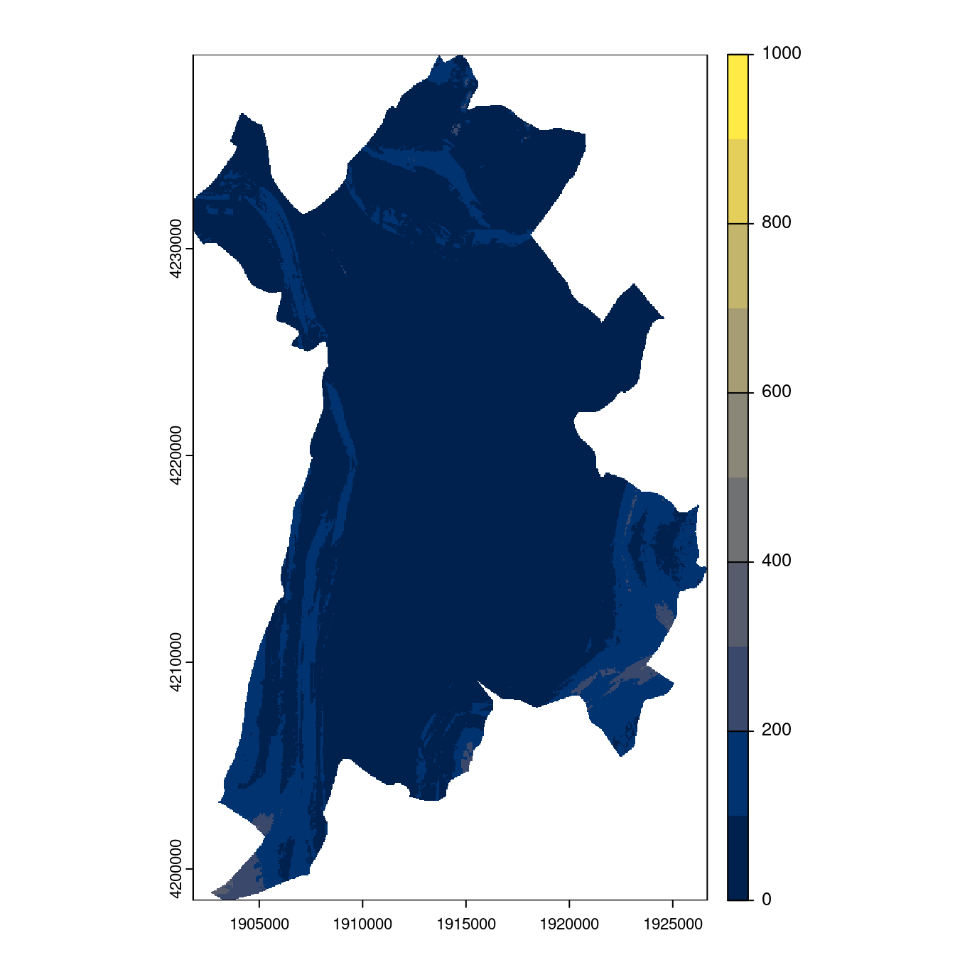Projection des distributions potentielles contemporaine et futures jusqu'à l'horizon 2100 sous le scénario SSP5-8.5 (modèle d'ensemble, GCM IPSL).