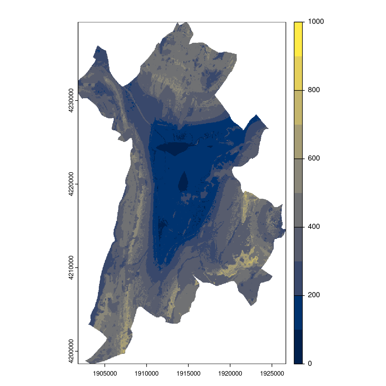 Projection des distributions potentielles contemporaine et futures jusqu'à l'horizon 2100 sous le scénario SSP5-8.5 (modèle d'ensemble, GCM IPSL).