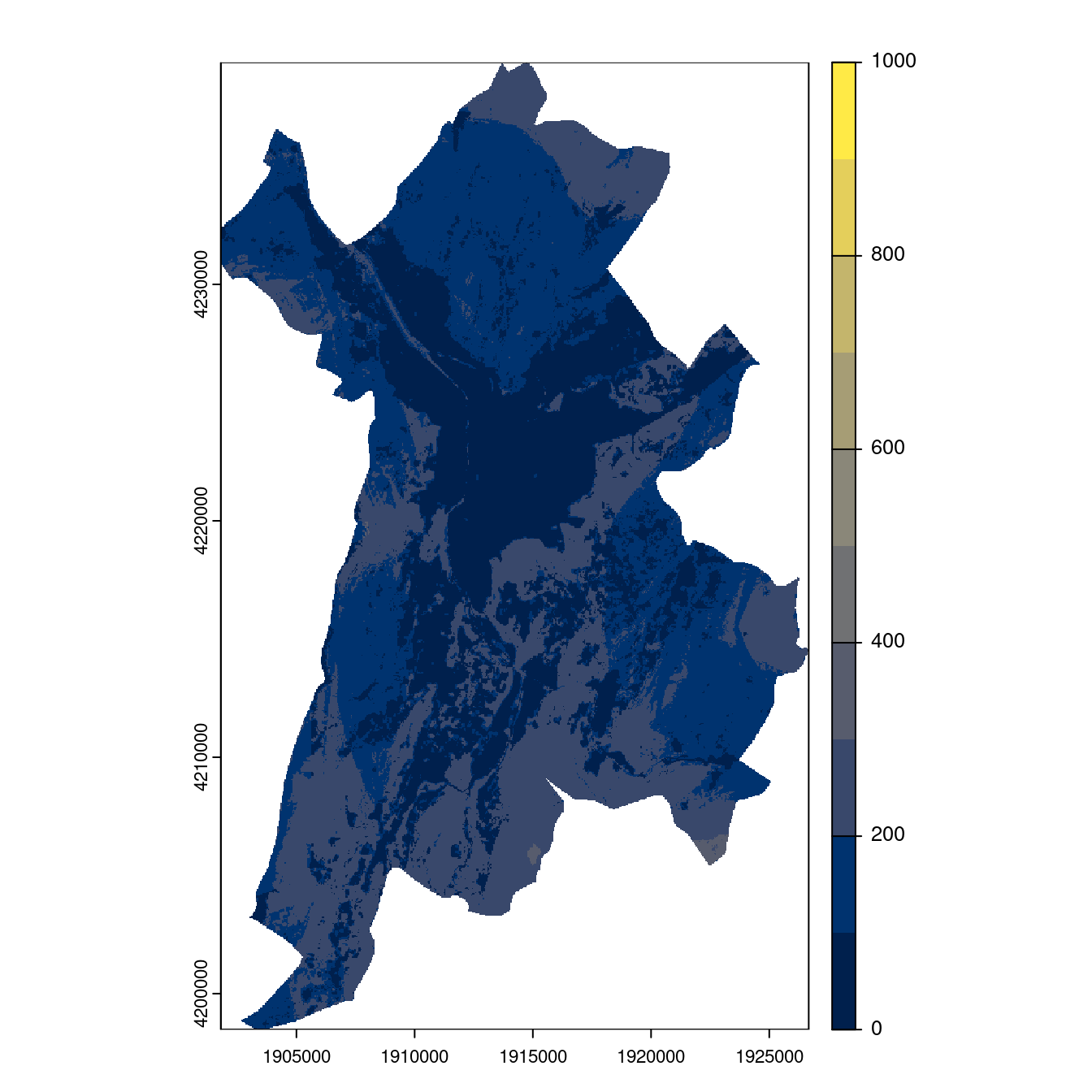 Projection des distributions potentielles contemporaine et futures jusqu'à l'horizon 2100 sous le scénario SSP5-8.5 (modèle d'ensemble, GCM IPSL).