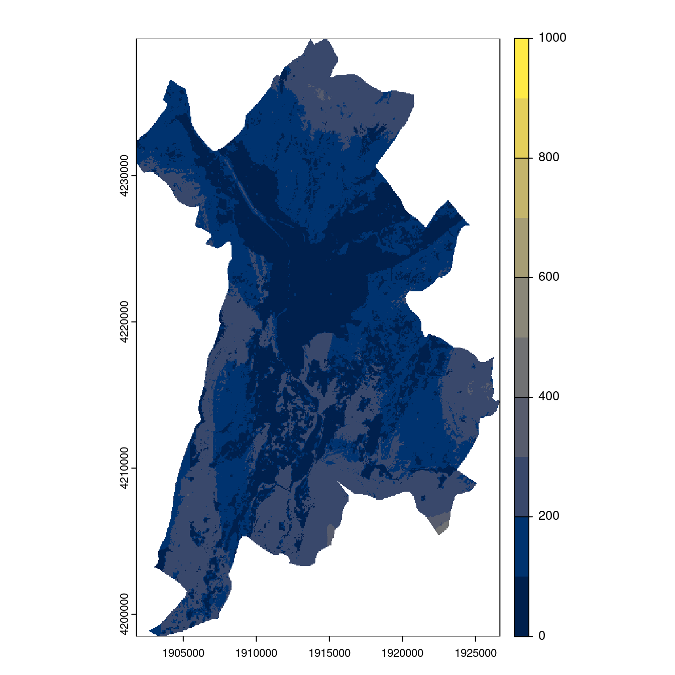Projection des distributions potentielles contemporaine et futures jusqu'à l'horizon 2100 sous le scénario SSP5-8.5 (modèle d'ensemble, GCM IPSL).