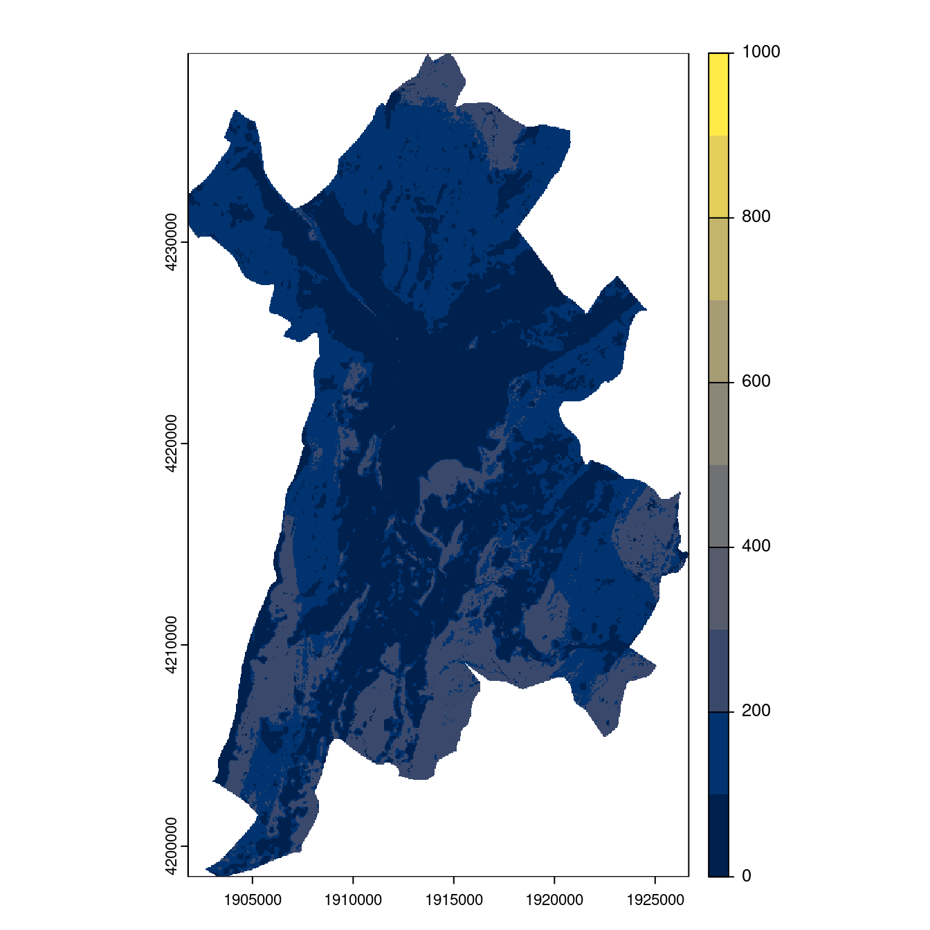 Projection des distributions potentielles contemporaine et futures jusqu'à l'horizon 2100 sous le scénario SSP5-8.5 (modèle d'ensemble, GCM IPSL).