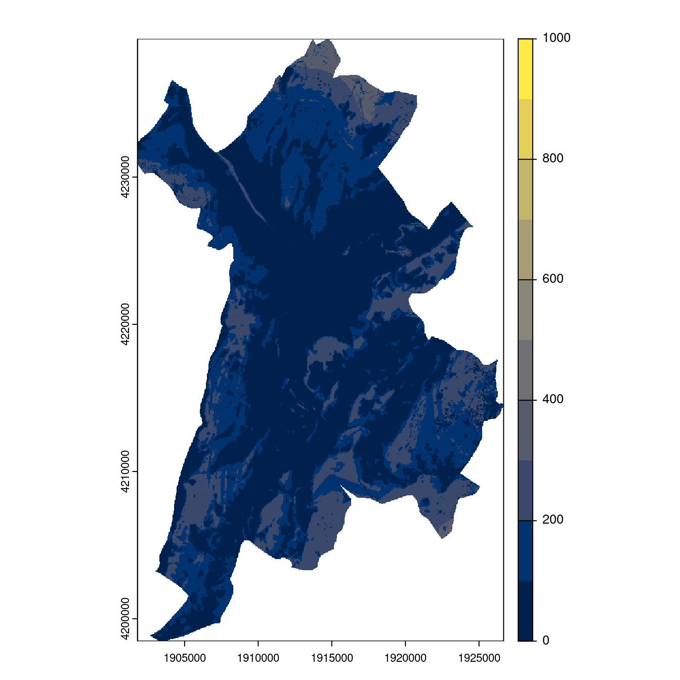 Projection des distributions potentielles contemporaine et futures jusqu'à l'horizon 2100 sous le scénario SSP5-8.5 (modèle d'ensemble, GCM IPSL).