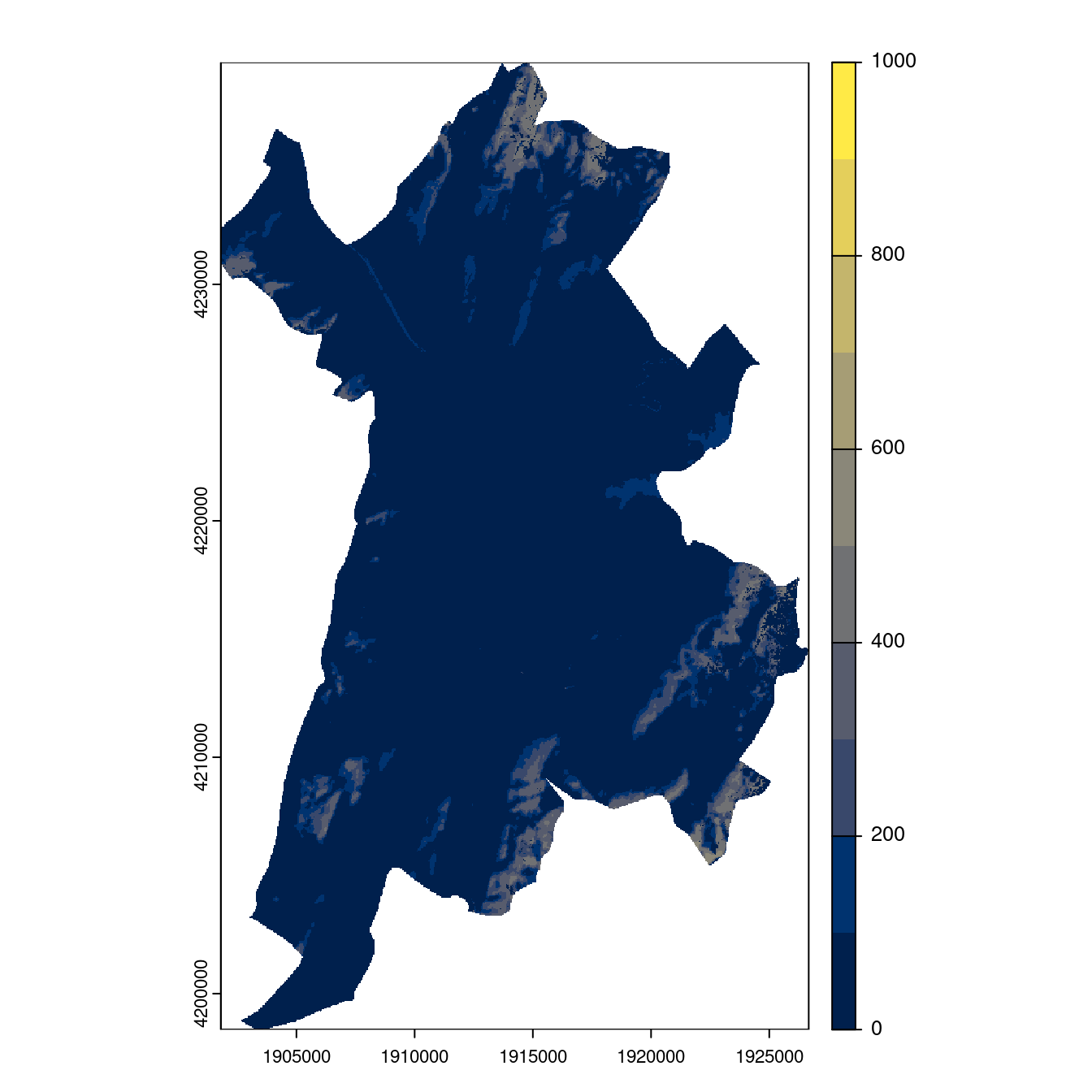 Projection des distributions potentielles contemporaine et futures jusqu'à l'horizon 2100 sous le scénario SSP5-8.5 (modèle d'ensemble, GCM IPSL).