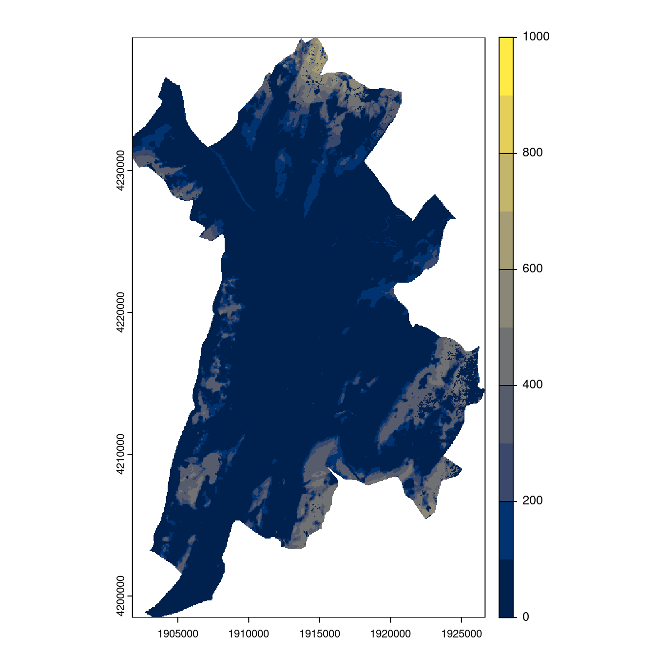 Projection des distributions potentielles contemporaine et futures jusqu'à l'horizon 2100 sous le scénario SSP5-8.5 (modèle d'ensemble, GCM IPSL).