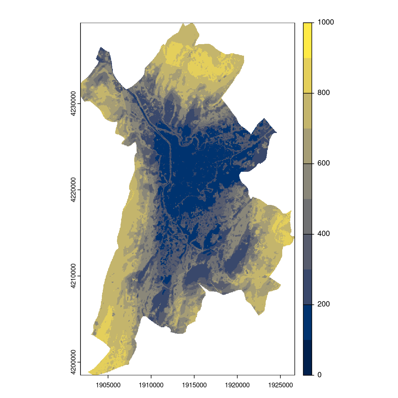 Projection des distributions potentielles contemporaine et futures jusqu'à l'horizon 2100 sous le scénario SSP5-8.5 (modèle d'ensemble, GCM IPSL).