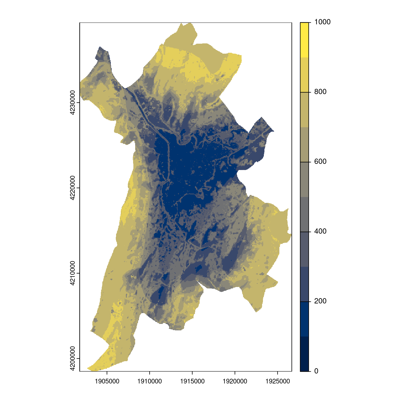 Projection des distributions potentielles contemporaine et futures jusqu'à l'horizon 2100 sous le scénario SSP5-8.5 (modèle d'ensemble, GCM IPSL).
