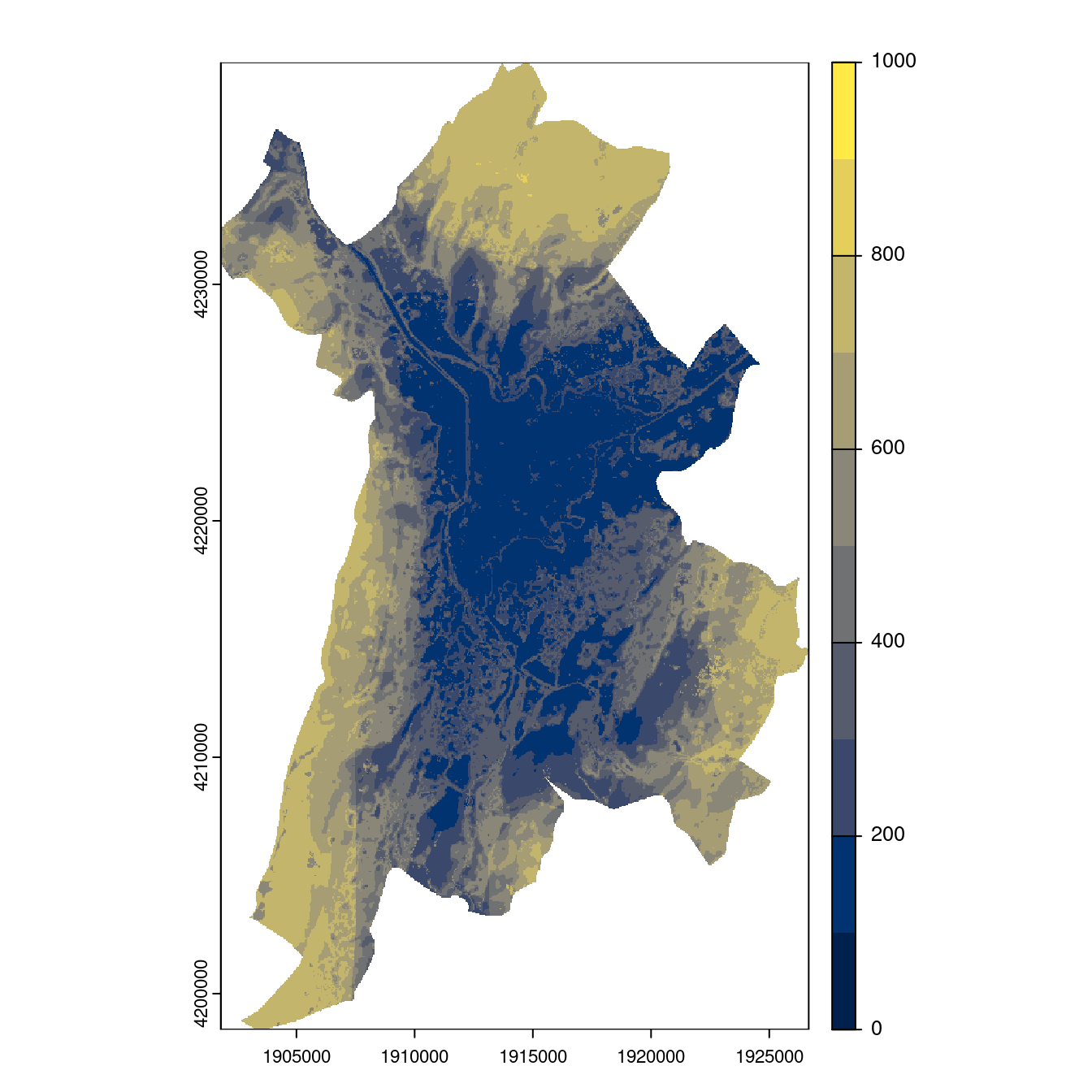 Projection des distributions potentielles contemporaine et futures jusqu'à l'horizon 2100 sous le scénario SSP5-8.5 (modèle d'ensemble, GCM IPSL).