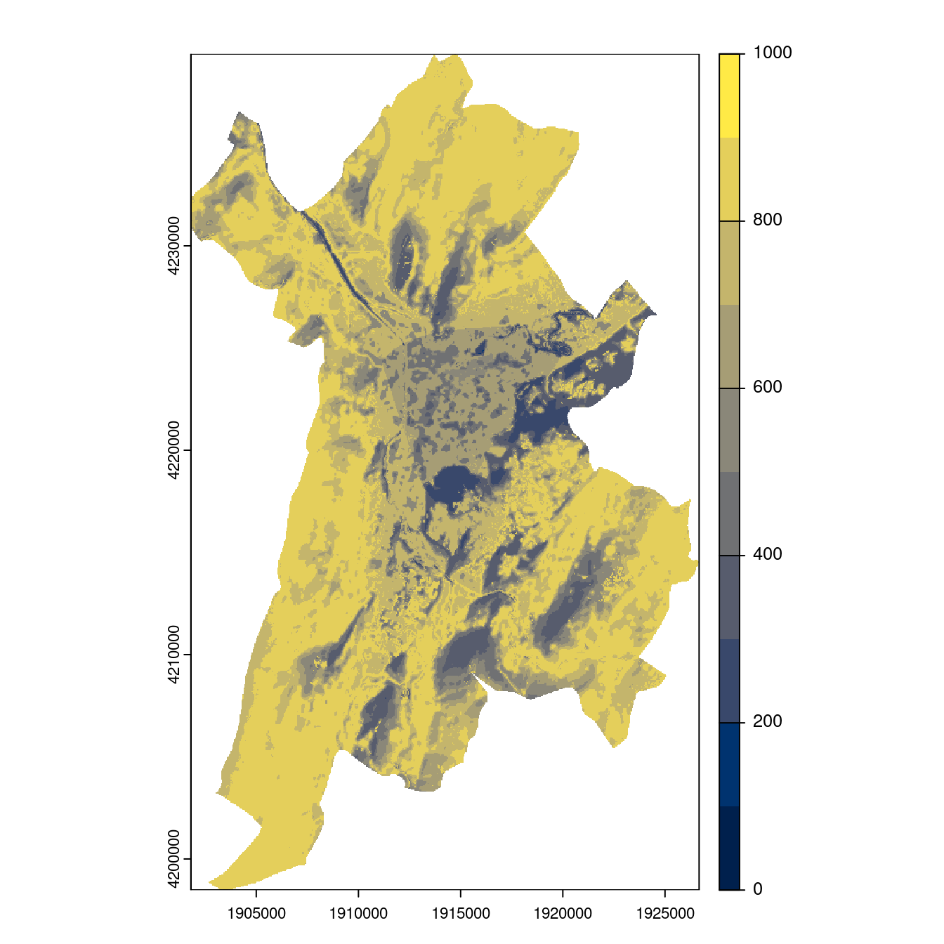 Projection des distributions potentielles contemporaine et futures jusqu'à l'horizon 2100 sous le scénario SSP5-8.5 (modèle d'ensemble, GCM IPSL).