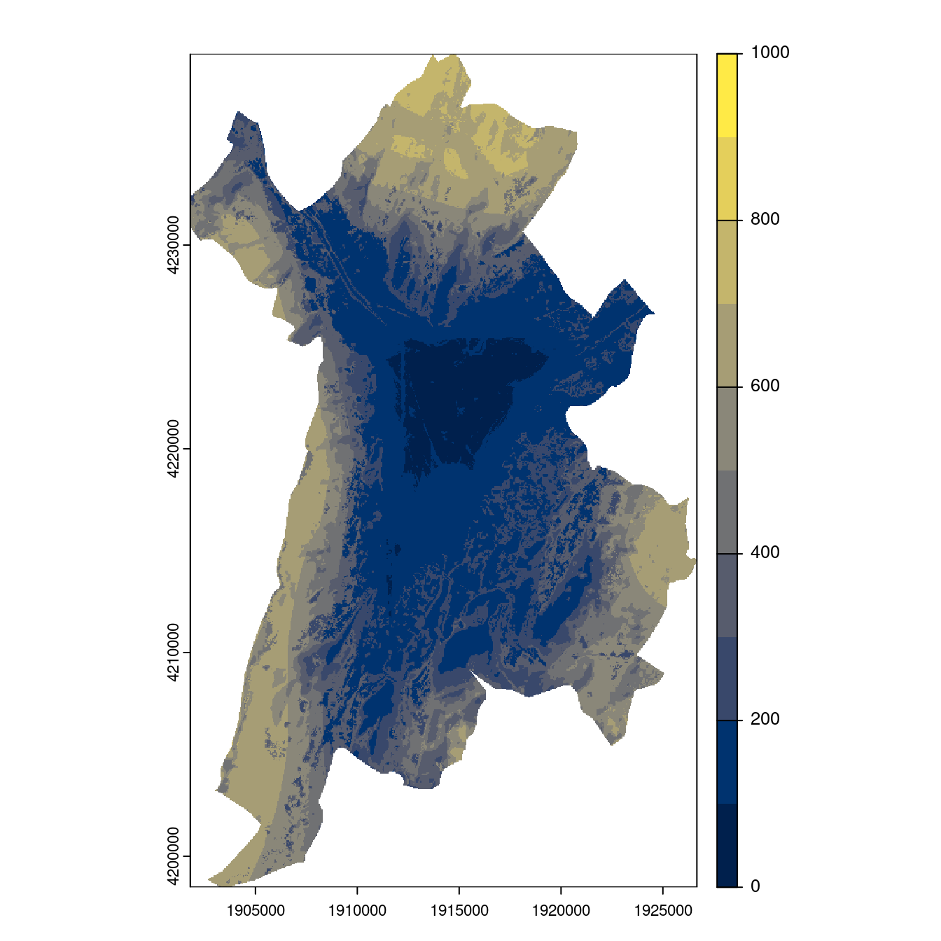 Projection des distributions potentielles contemporaine et futures jusqu'à l'horizon 2100 sous le scénario SSP5-8.5 (modèle d'ensemble, GCM IPSL).