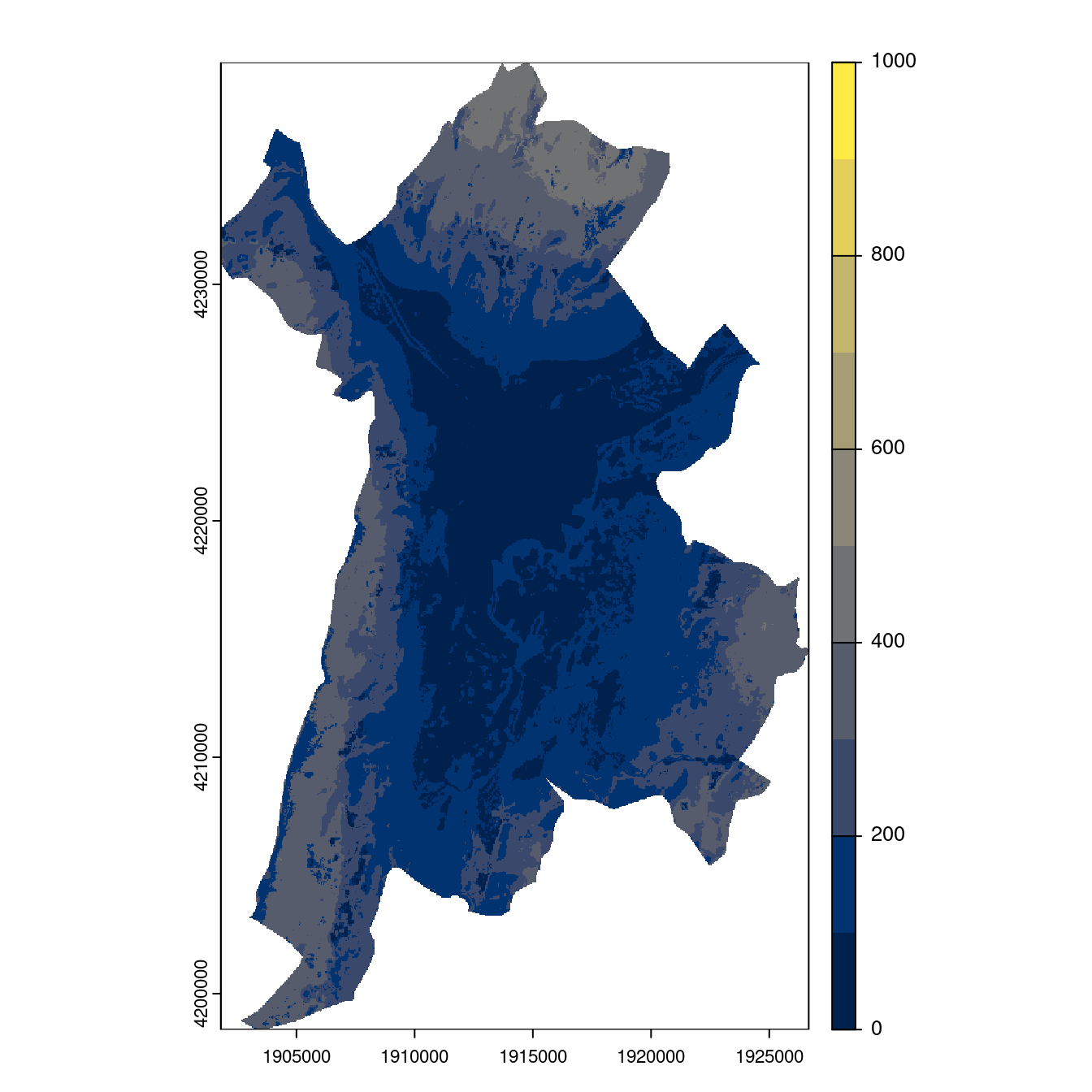 Projection des distributions potentielles contemporaine et futures jusqu'à l'horizon 2100 sous le scénario SSP5-8.5 (modèle d'ensemble, GCM IPSL).