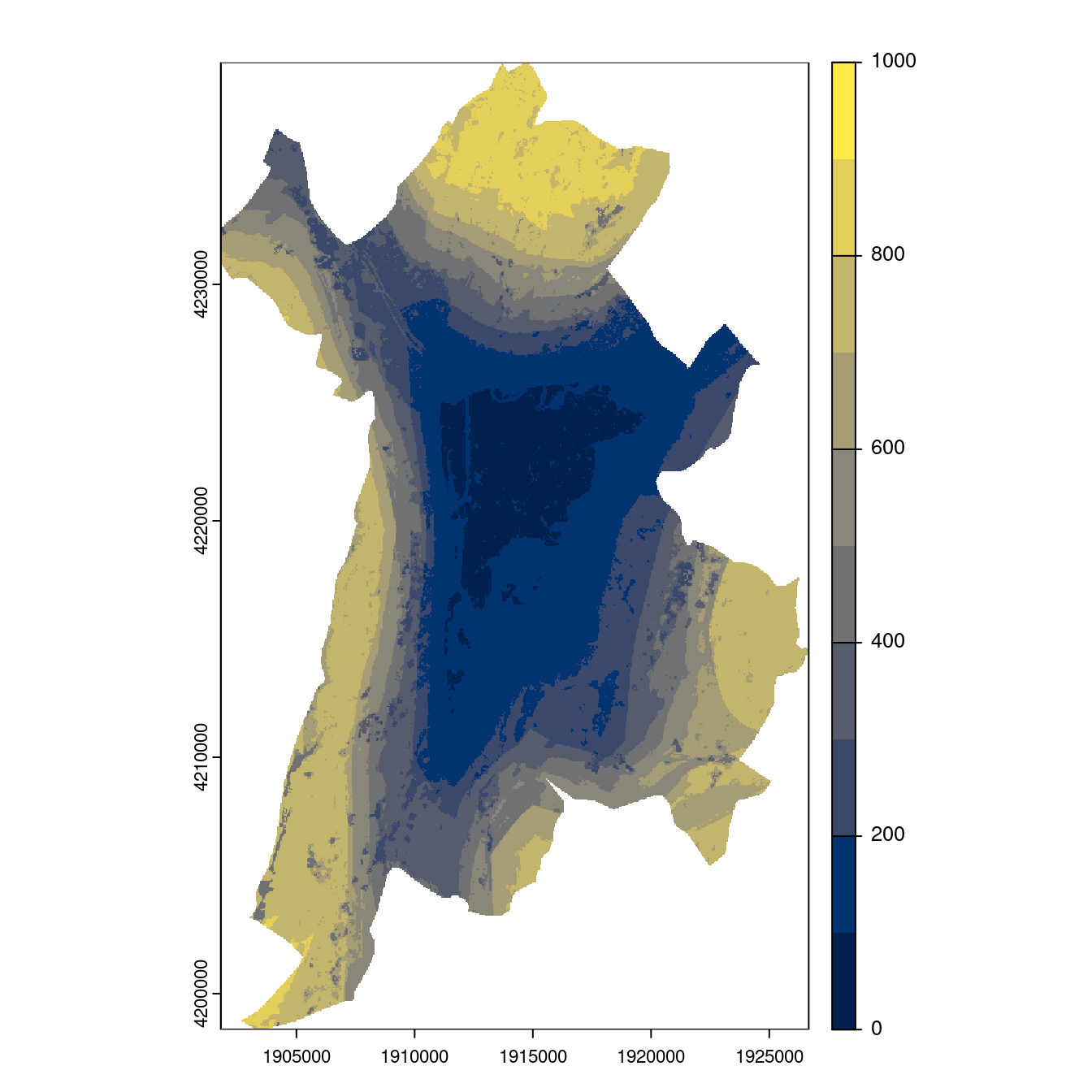 Projection des distributions potentielles contemporaine et futures jusqu'à l'horizon 2100 sous le scénario SSP5-8.5 (modèle d'ensemble, GCM IPSL).