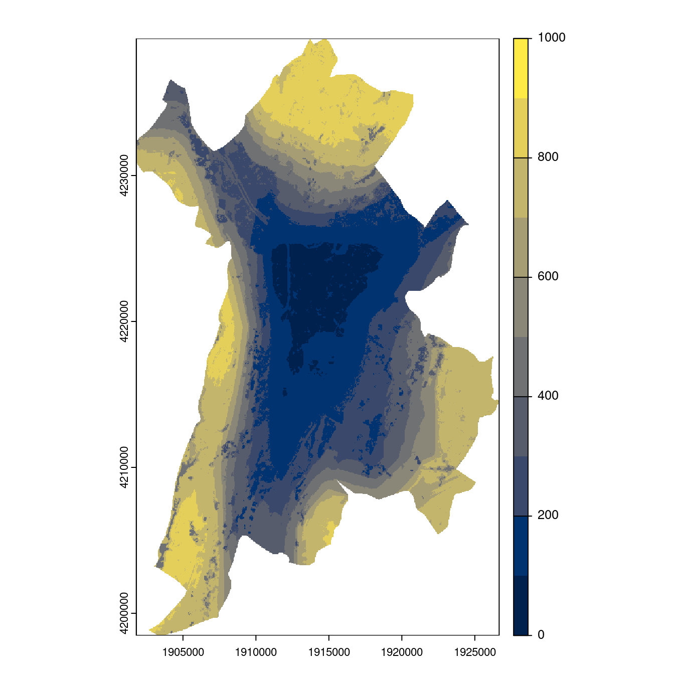 Projection des distributions potentielles contemporaine et futures jusqu'à l'horizon 2100 sous le scénario SSP5-8.5 (modèle d'ensemble, GCM IPSL).
