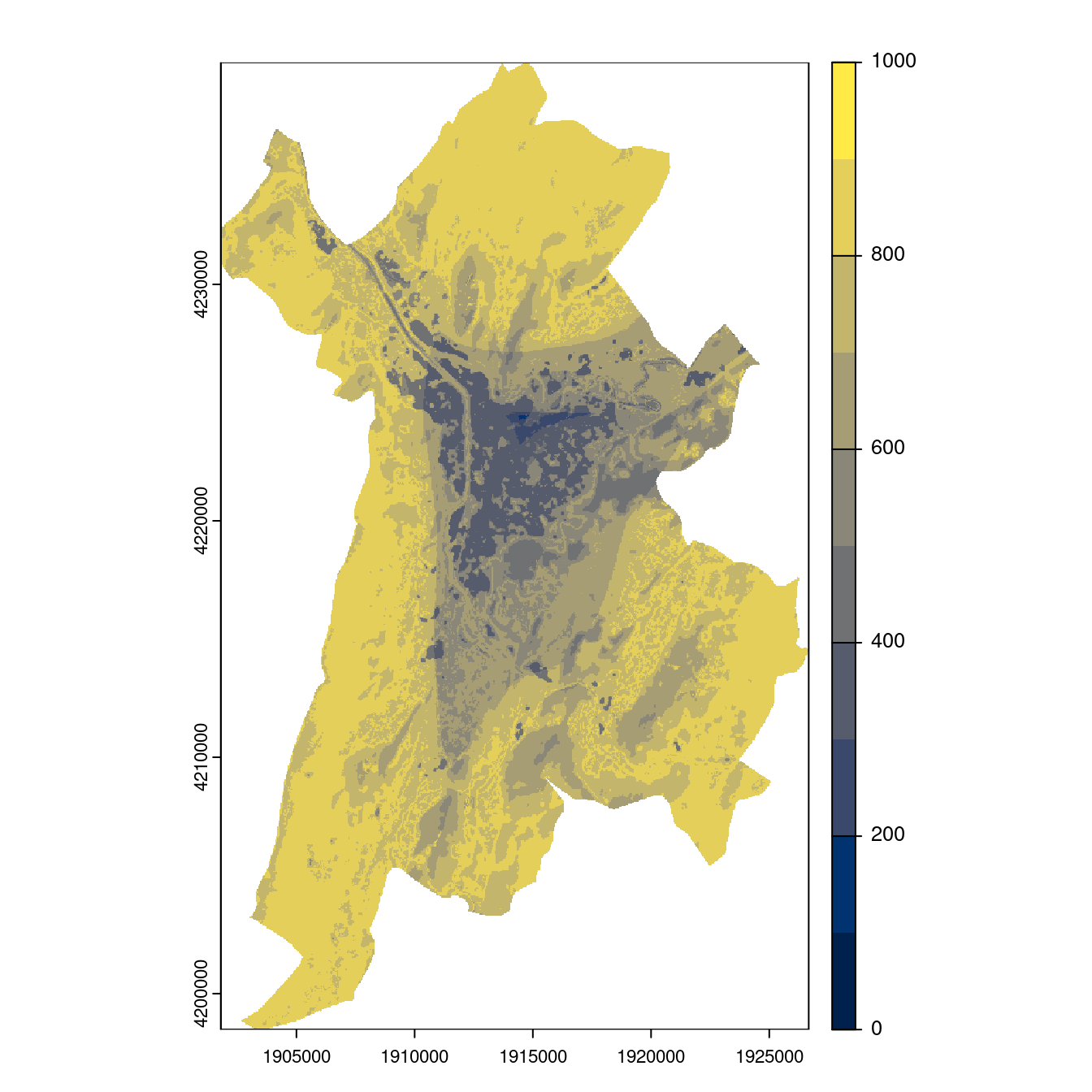 Projection des distributions potentielles contemporaine et futures jusqu'à l'horizon 2100 sous le scénario SSP5-8.5 (modèle d'ensemble, GCM IPSL).
