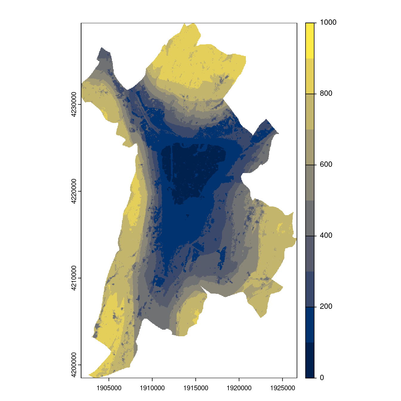 Projection des distributions potentielles contemporaine et futures jusqu'à l'horizon 2100 sous le scénario SSP5-8.5 (modèle d'ensemble, GCM IPSL).