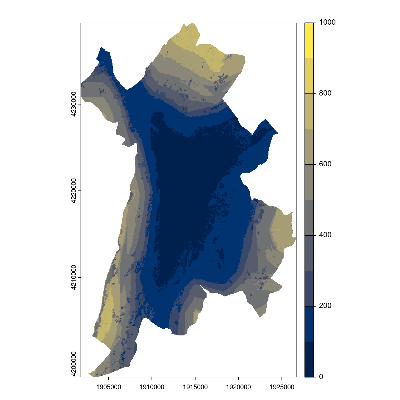 Projection des distributions potentielles contemporaine et futures jusqu'à l'horizon 2100 sous le scénario SSP5-8.5 (modèle d'ensemble, GCM IPSL).