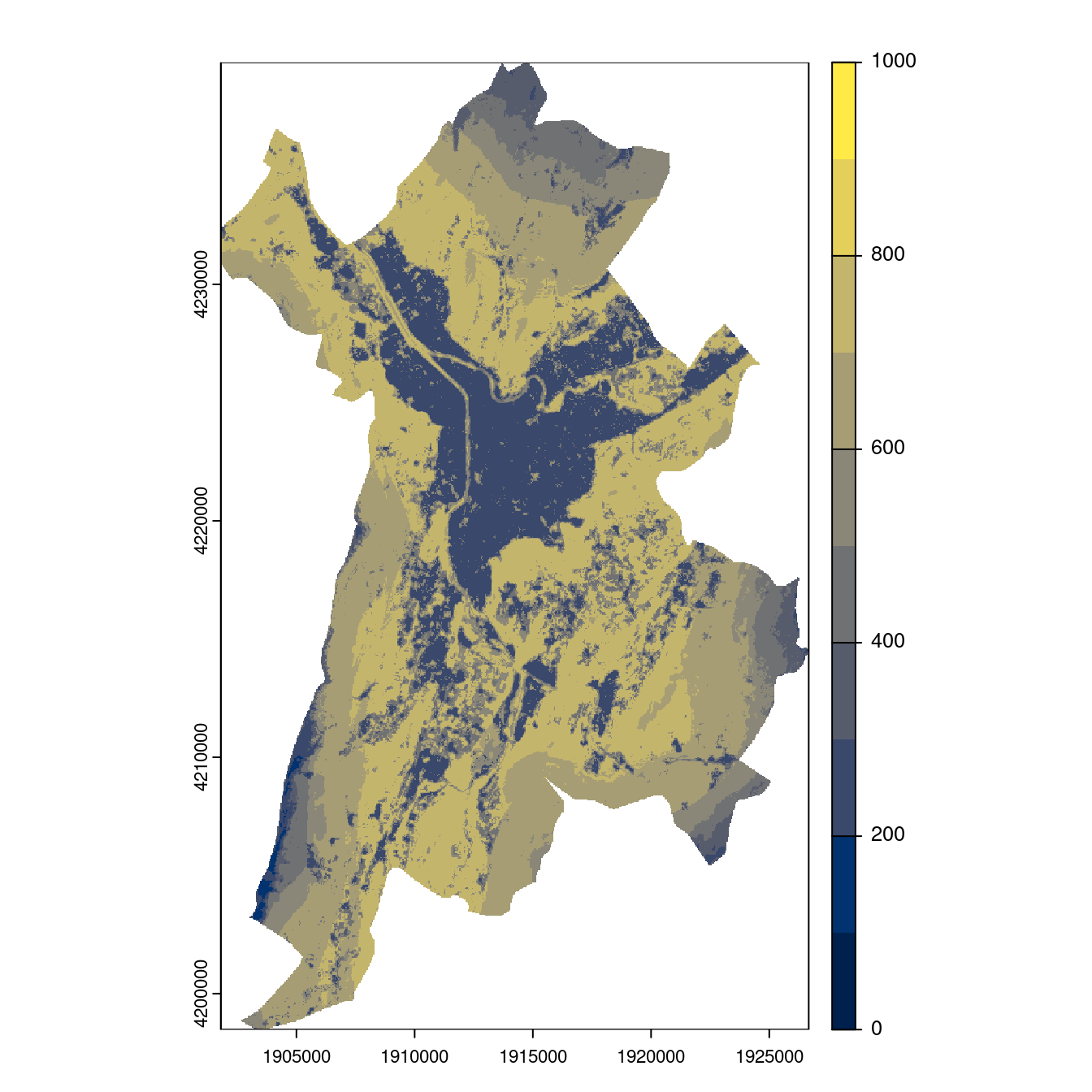 Projection des distributions potentielles contemporaine et futures jusqu'à l'horizon 2100 sous le scénario SSP5-8.5 (modèle d'ensemble, GCM IPSL).