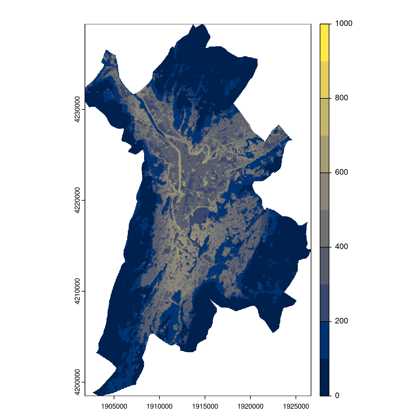 Projection des distributions potentielles contemporaine et futures jusqu'à l'horizon 2100 sous le scénario SSP5-8.5 (modèle d'ensemble, GCM IPSL).