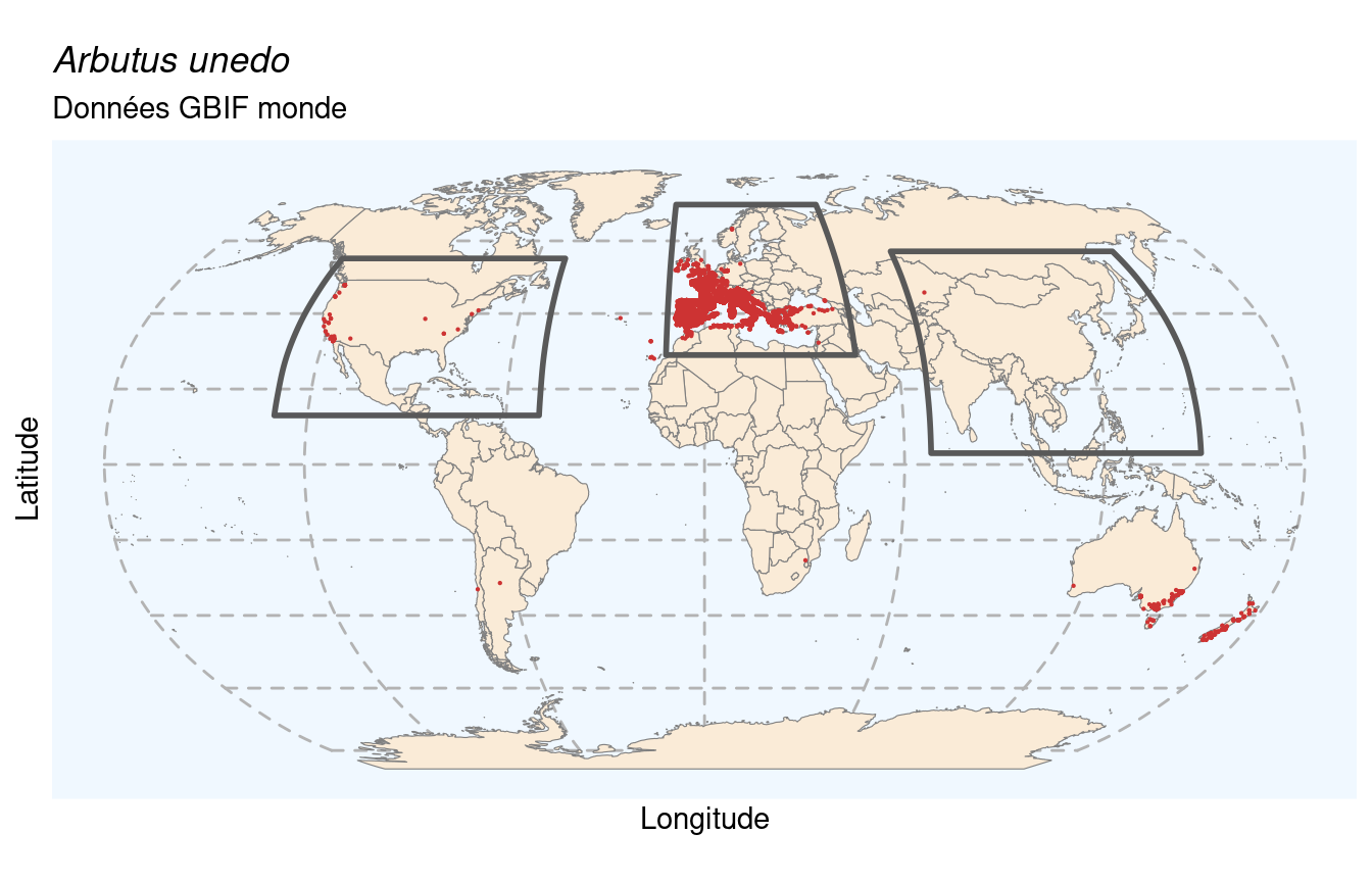 Occurrences de Arbutus unedo dans le monde.