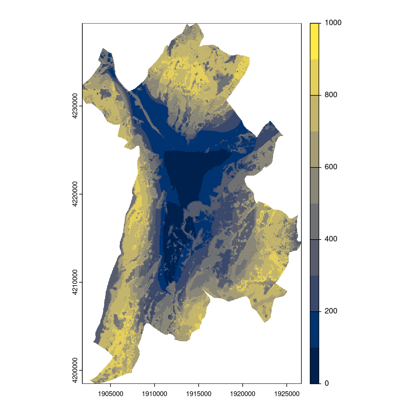 Projection des distributions potentielles contemporaine et futures jusqu'à l'horizon 2100 sous le scénario SSP5-8.5 (modèle d'ensemble, GCM IPSL).
