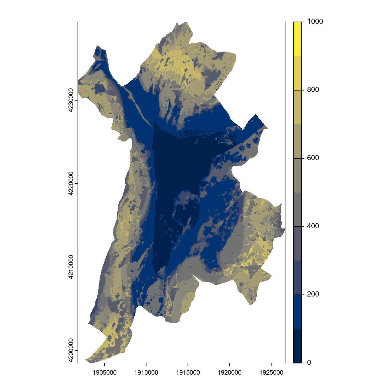 Projection des distributions potentielles contemporaine et futures jusqu'à l'horizon 2100 sous le scénario SSP5-8.5 (modèle d'ensemble, GCM IPSL).