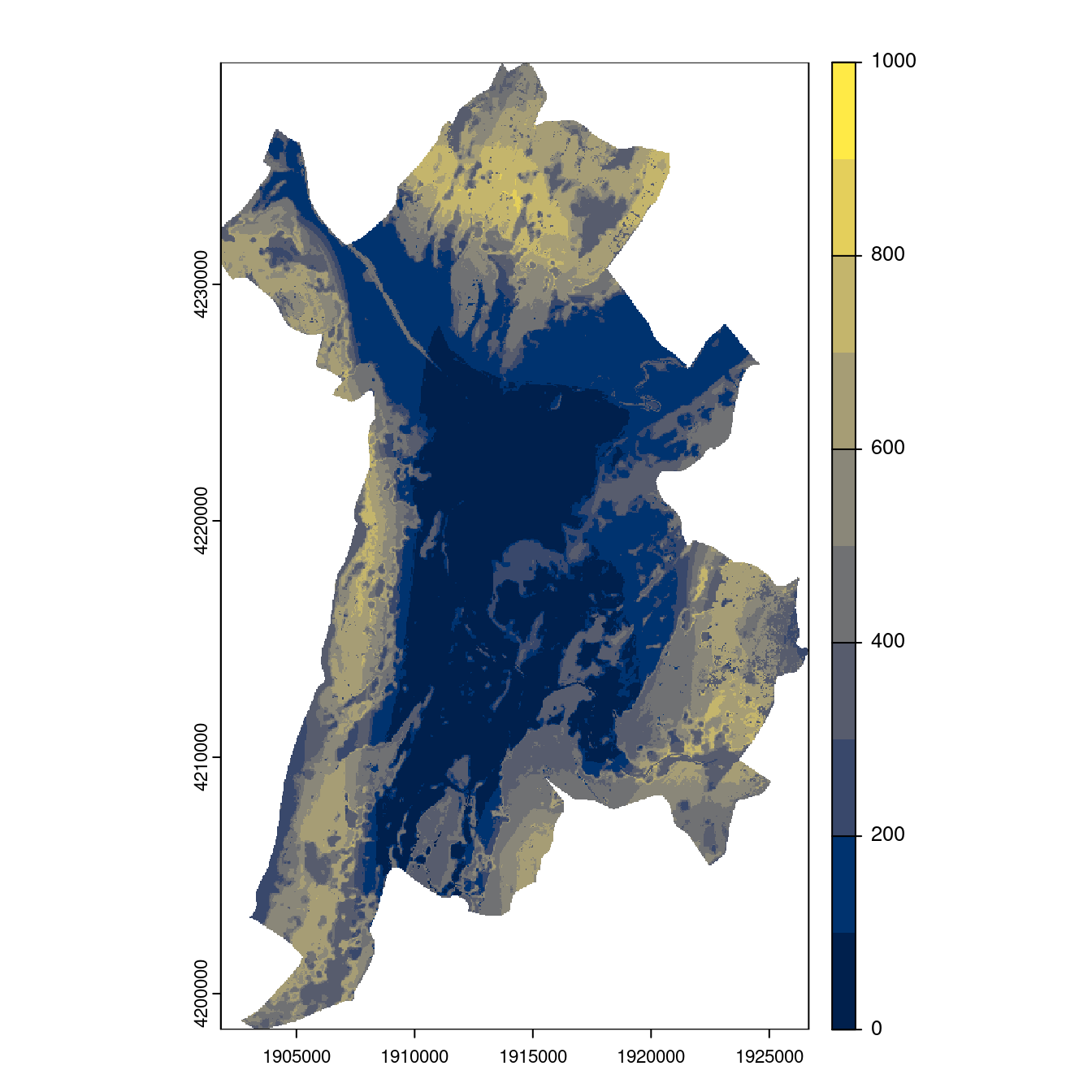 Projection des distributions potentielles contemporaine et futures jusqu'à l'horizon 2100 sous le scénario SSP5-8.5 (modèle d'ensemble, GCM IPSL).