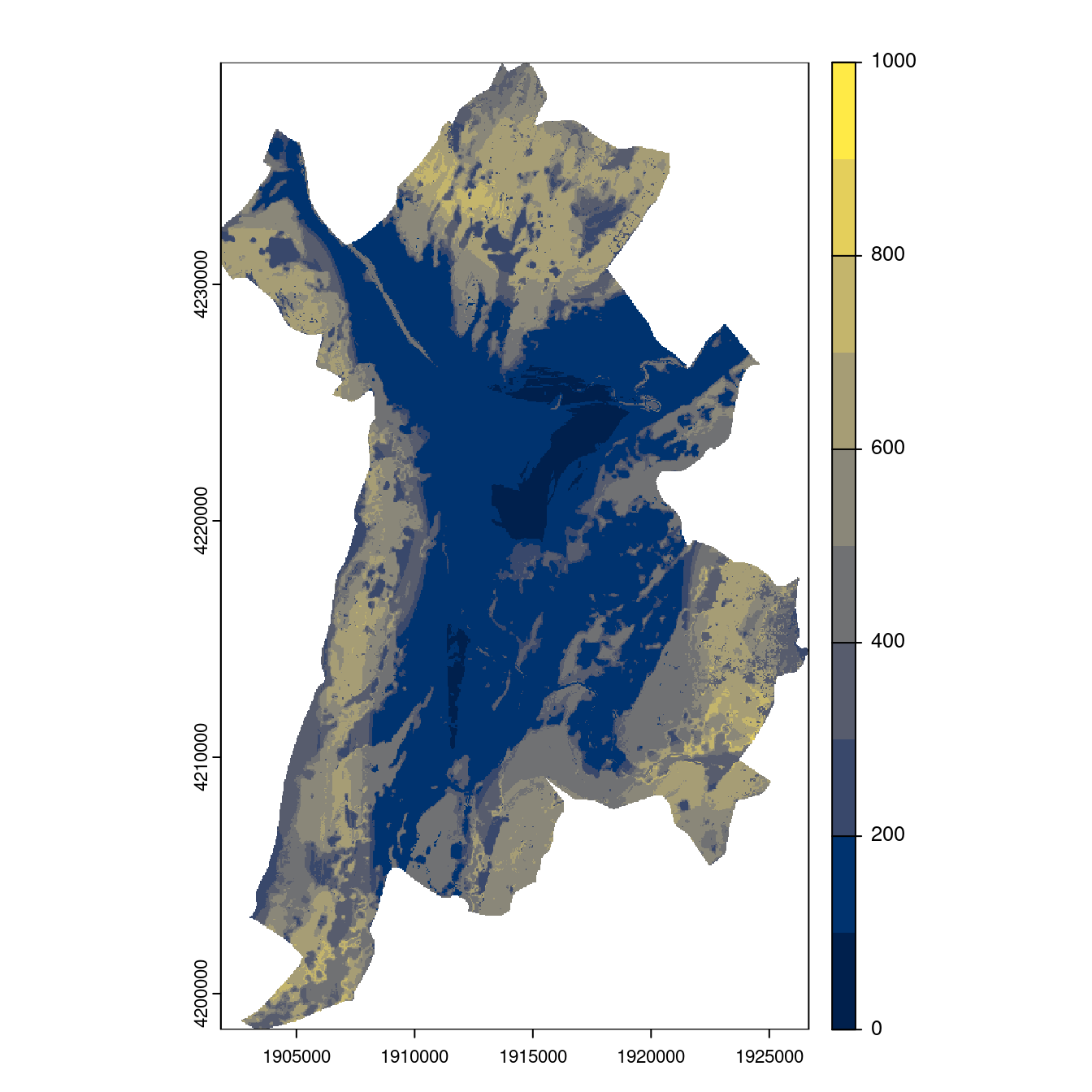 Projection des distributions potentielles contemporaine et futures jusqu'à l'horizon 2100 sous le scénario SSP5-8.5 (modèle d'ensemble, GCM IPSL).