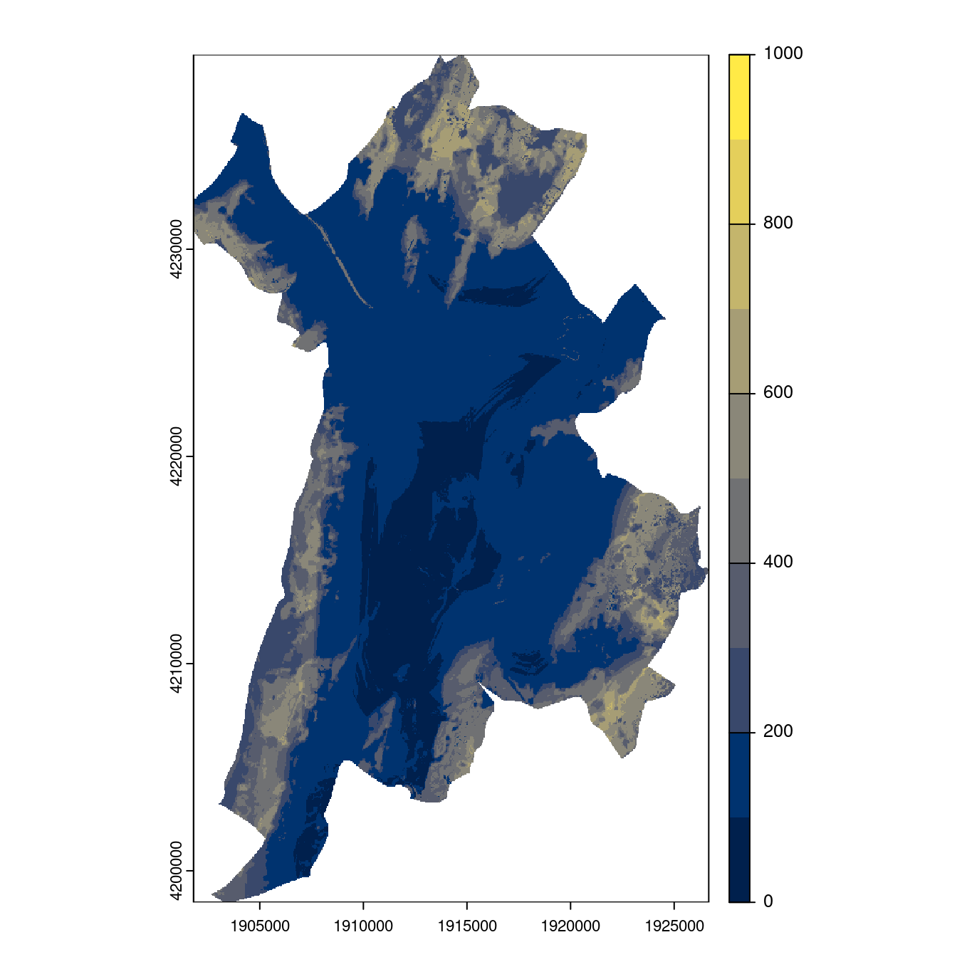 Projection des distributions potentielles contemporaine et futures jusqu'à l'horizon 2100 sous le scénario SSP5-8.5 (modèle d'ensemble, GCM IPSL).