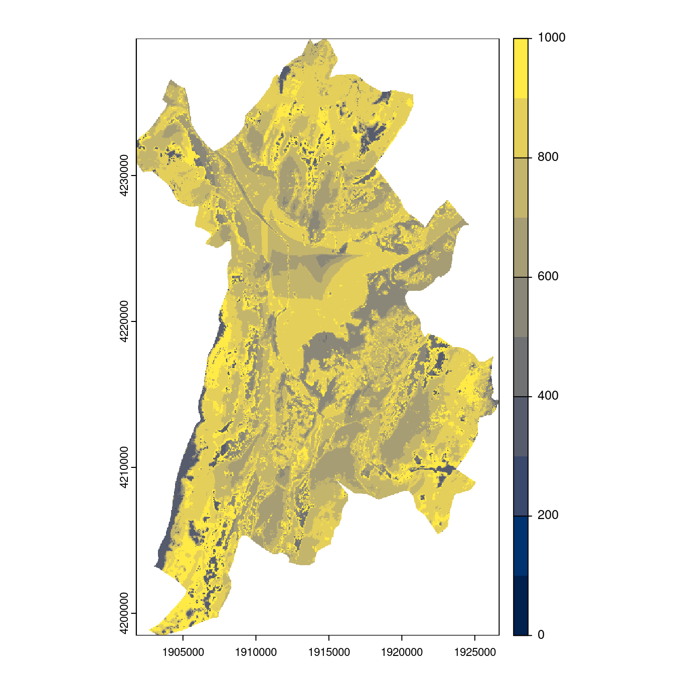 Projection des distributions potentielles contemporaine et futures jusqu'à l'horizon 2100 sous le scénario SSP5-8.5 (modèle d'ensemble, GCM IPSL).