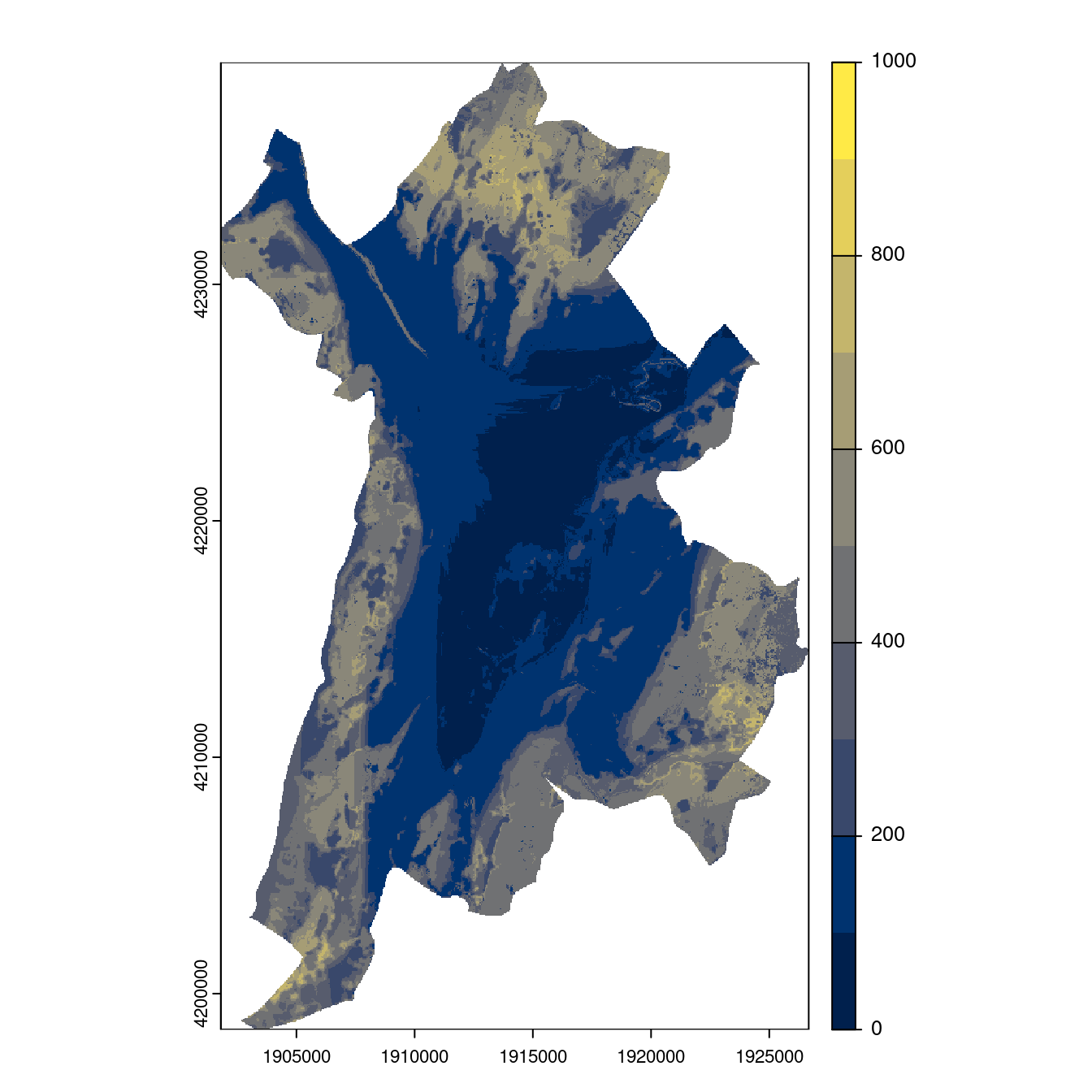 Projection des distributions potentielles contemporaine et futures jusqu'à l'horizon 2100 sous le scénario SSP5-8.5 (modèle d'ensemble, GCM IPSL).