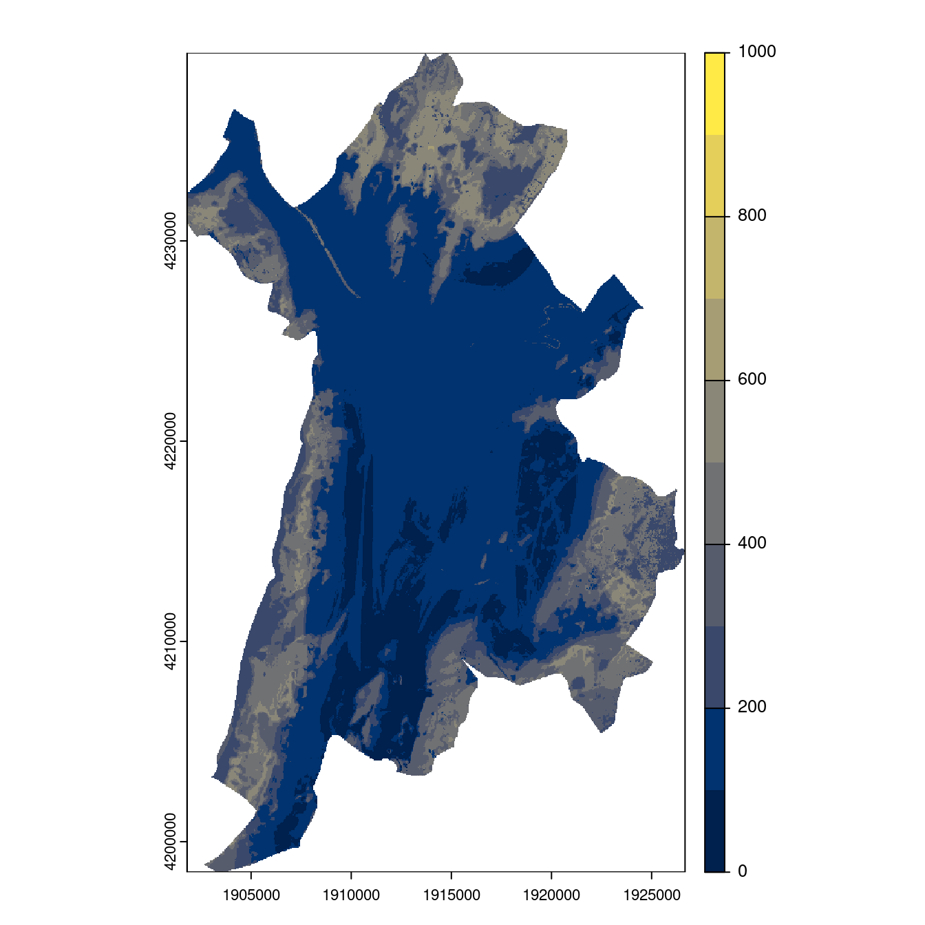 Projection des distributions potentielles contemporaine et futures jusqu'à l'horizon 2100 sous le scénario SSP5-8.5 (modèle d'ensemble, GCM IPSL).