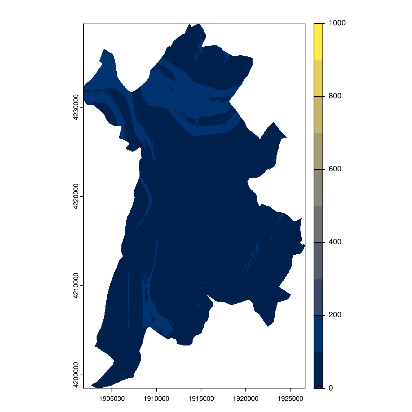 Projection des distributions potentielles contemporaine et futures jusqu'à l'horizon 2100 sous le scénario SSP5-8.5 (modèle d'ensemble, GCM IPSL).