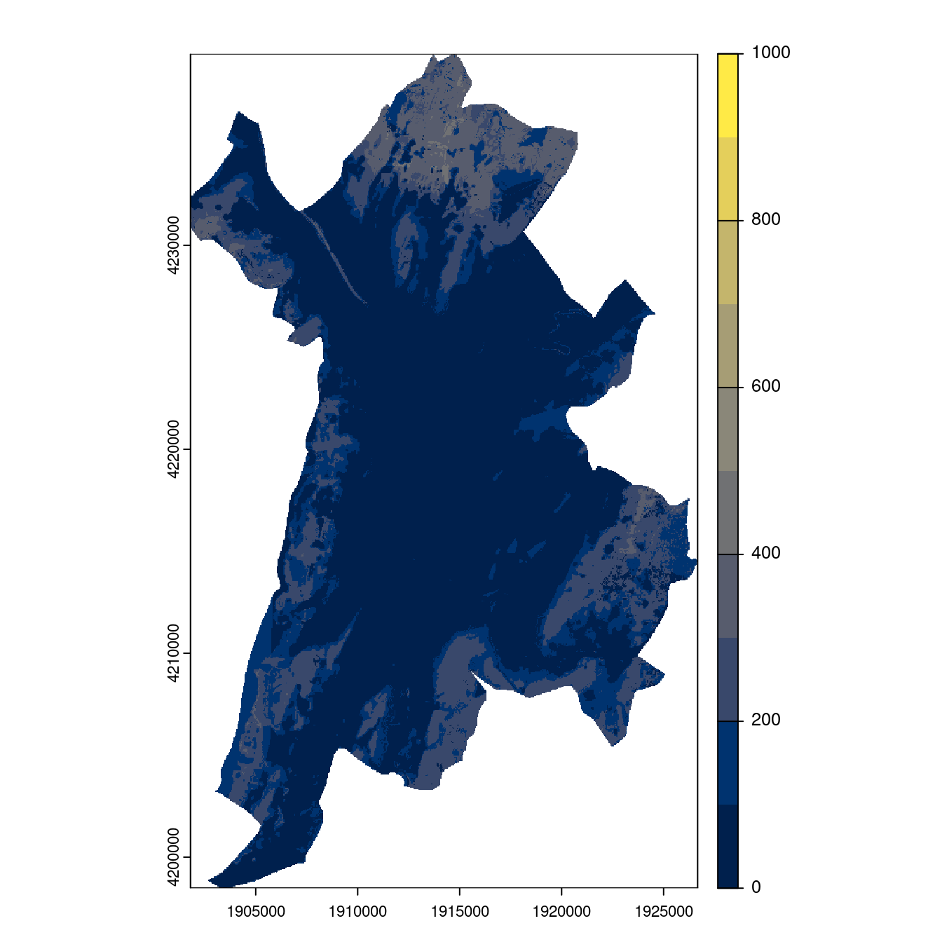 Projection des distributions potentielles contemporaine et futures jusqu'à l'horizon 2100 sous le scénario SSP5-8.5 (modèle d'ensemble, GCM IPSL).