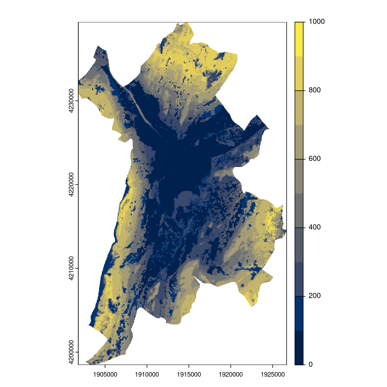 Projection des distributions potentielles contemporaine et futures jusqu'à l'horizon 2100 sous le scénario SSP5-8.5 (modèle d'ensemble, GCM IPSL).