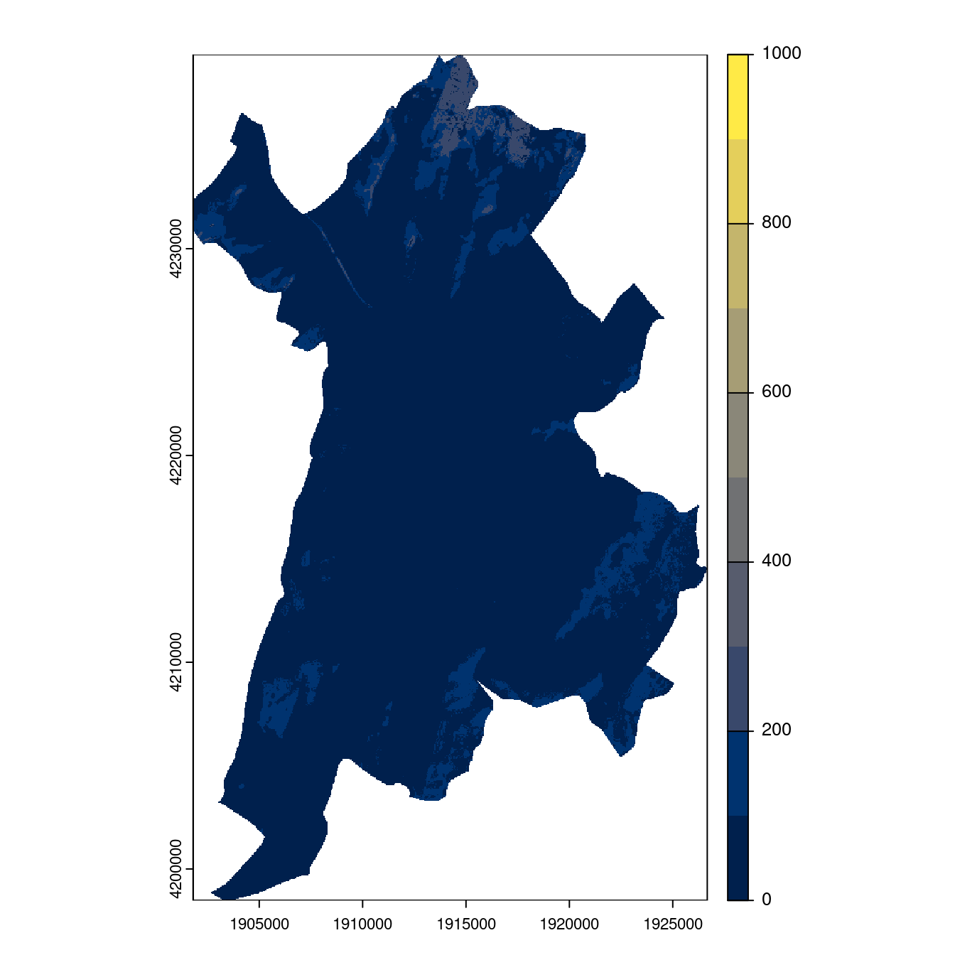 Projection des distributions potentielles contemporaine et futures jusqu'à l'horizon 2100 sous le scénario SSP5-8.5 (modèle d'ensemble, GCM IPSL).